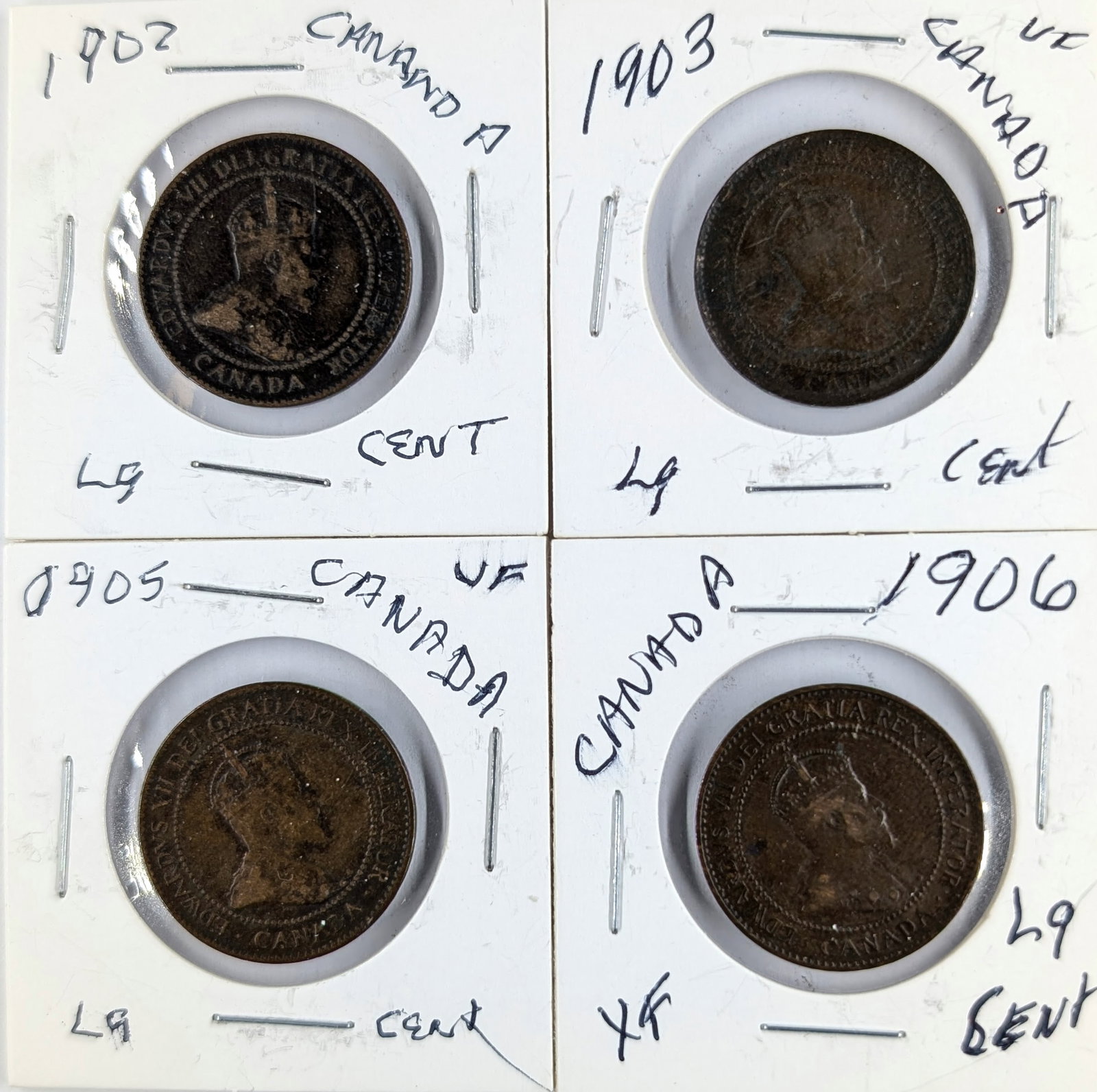 Lot of 4 Canadian Large Cents- 1902-1906: _