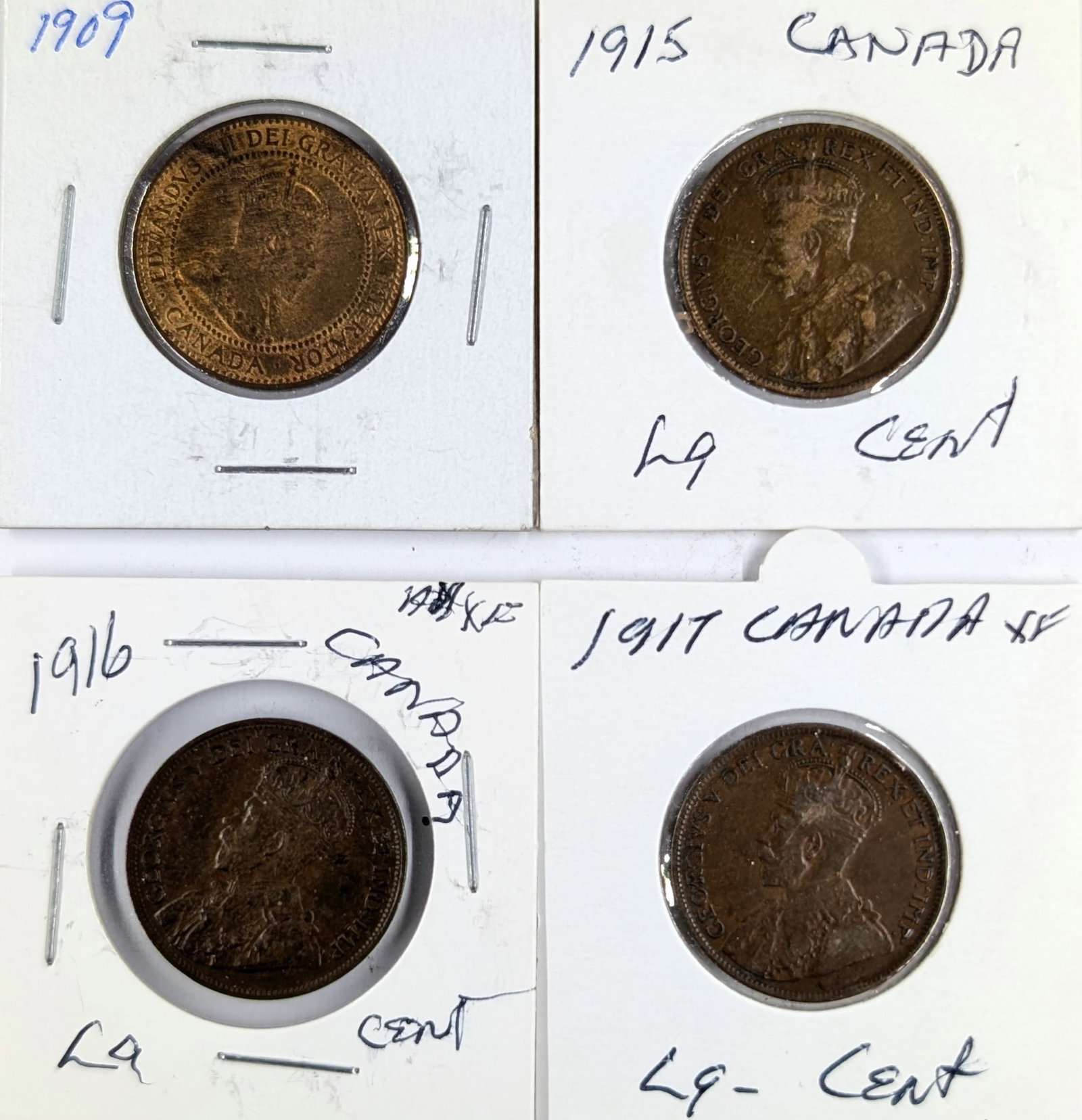 Lot of 4 Canadian Large Cents- 1909-1917: _