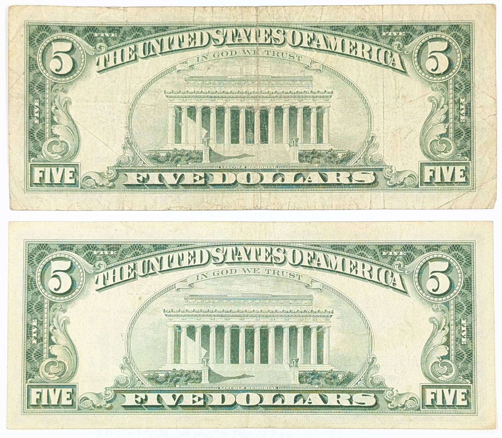 Lot of 2- 1963 $5 Notes - Red Seals - 2