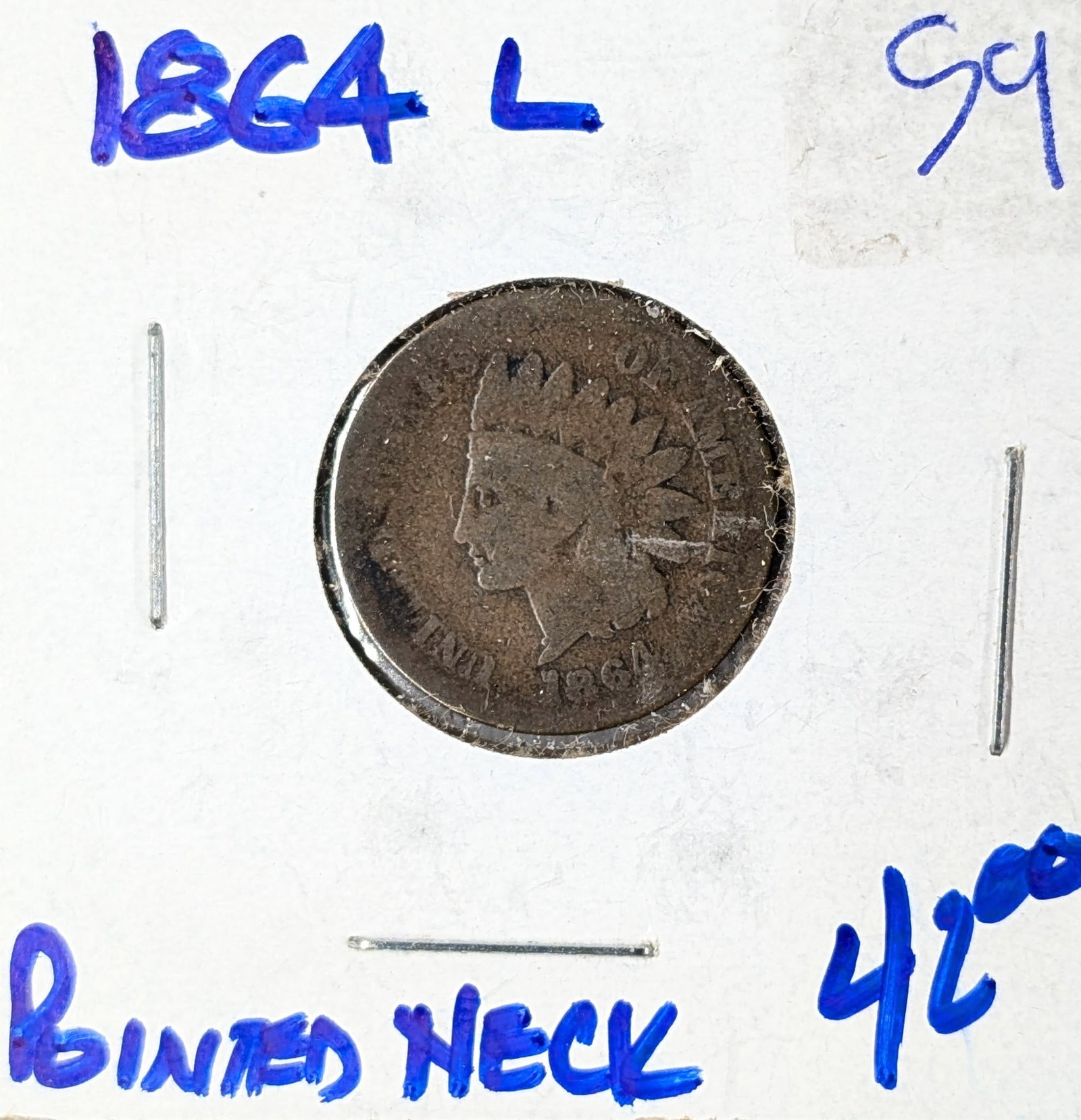 1864 "L" Indian Head Cent- Semi Key Date: Pointed Neck