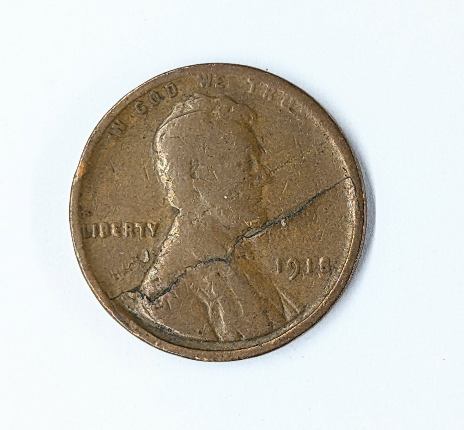 Error- 1918 Wheat Cent- Lamination- Peeled Obverse: _