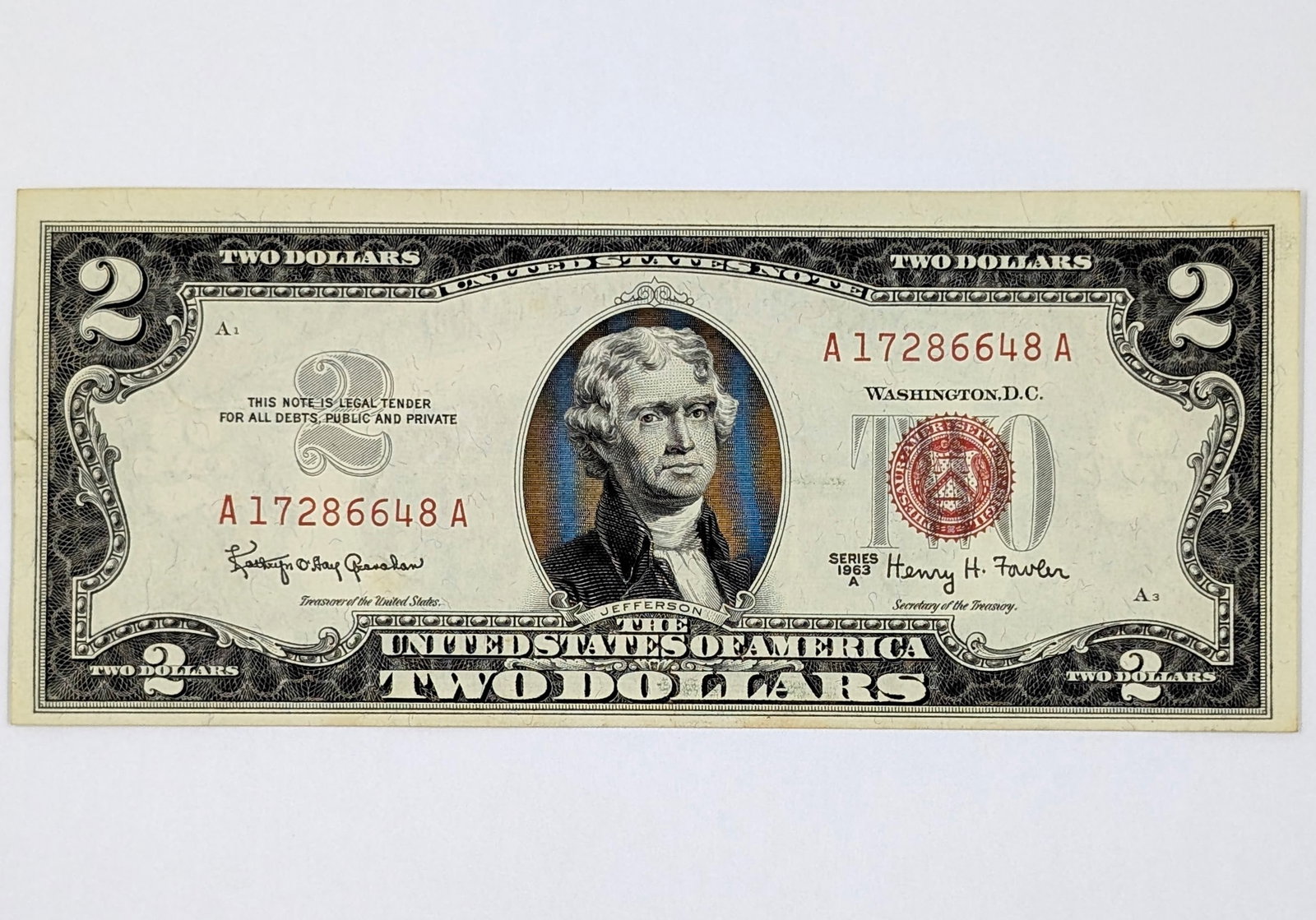 1963 A $2 Note - Red Seal: Uncirculated Condition