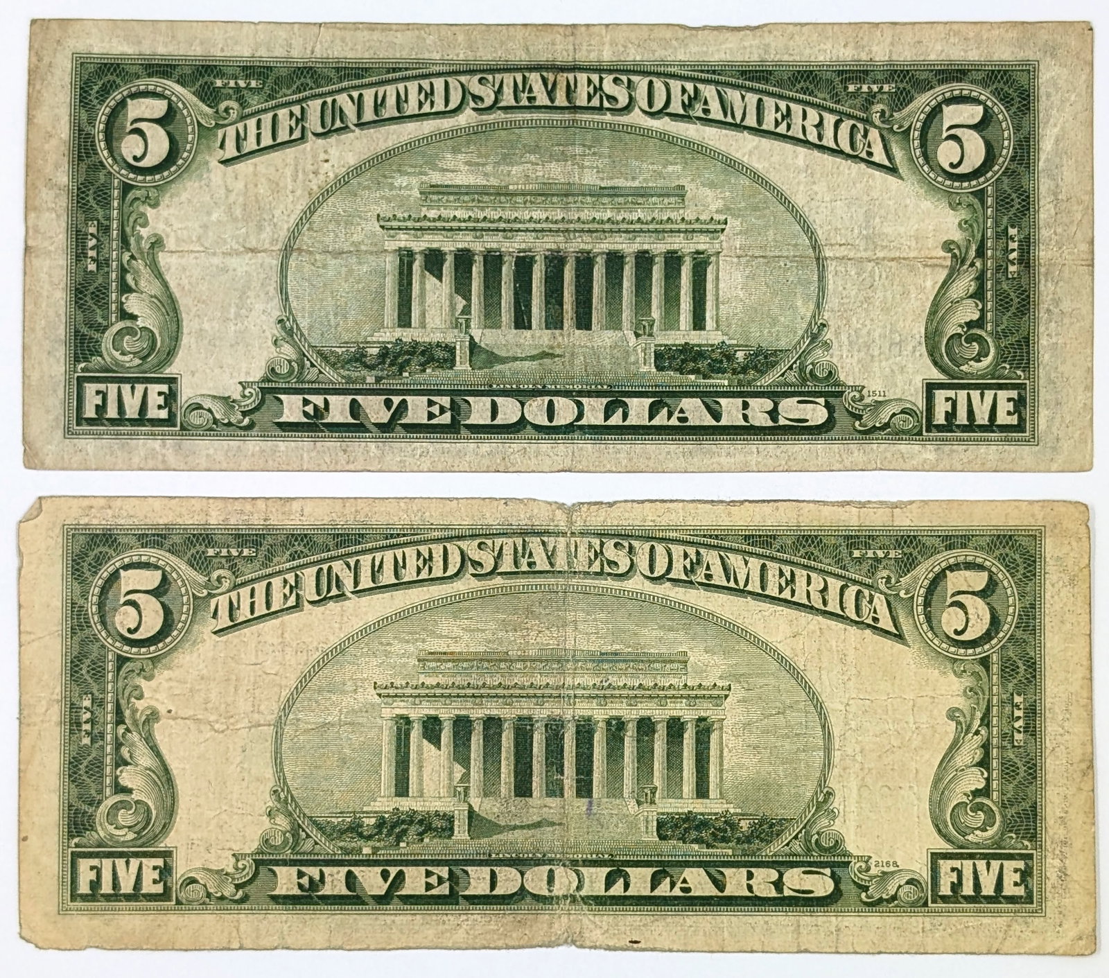 Lot of 2 $5 Notes - Silver Certificates- 1934 A & 1953 - 2