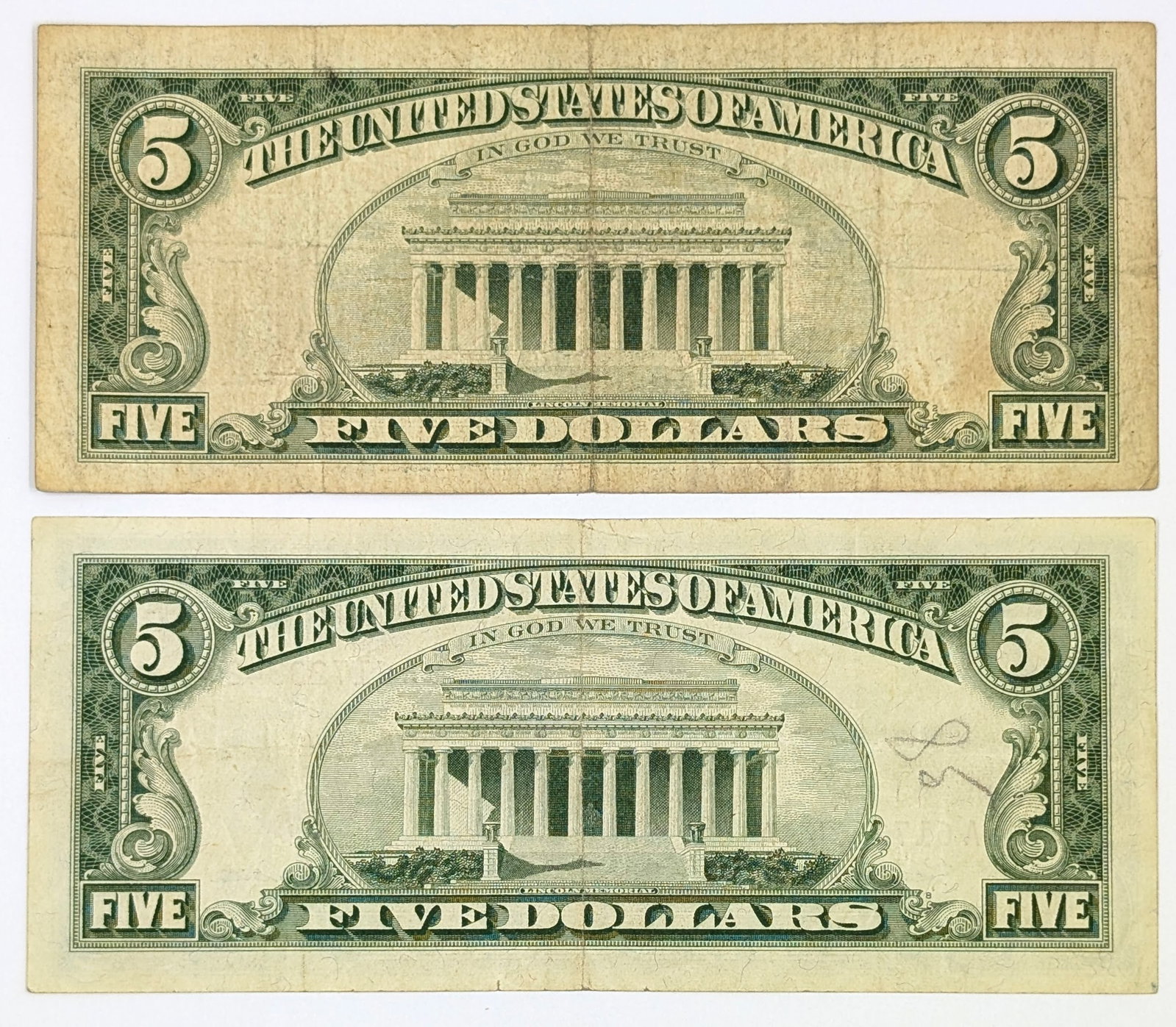 Lot of 2- 1963 $5 Notes - Red Seals - 2