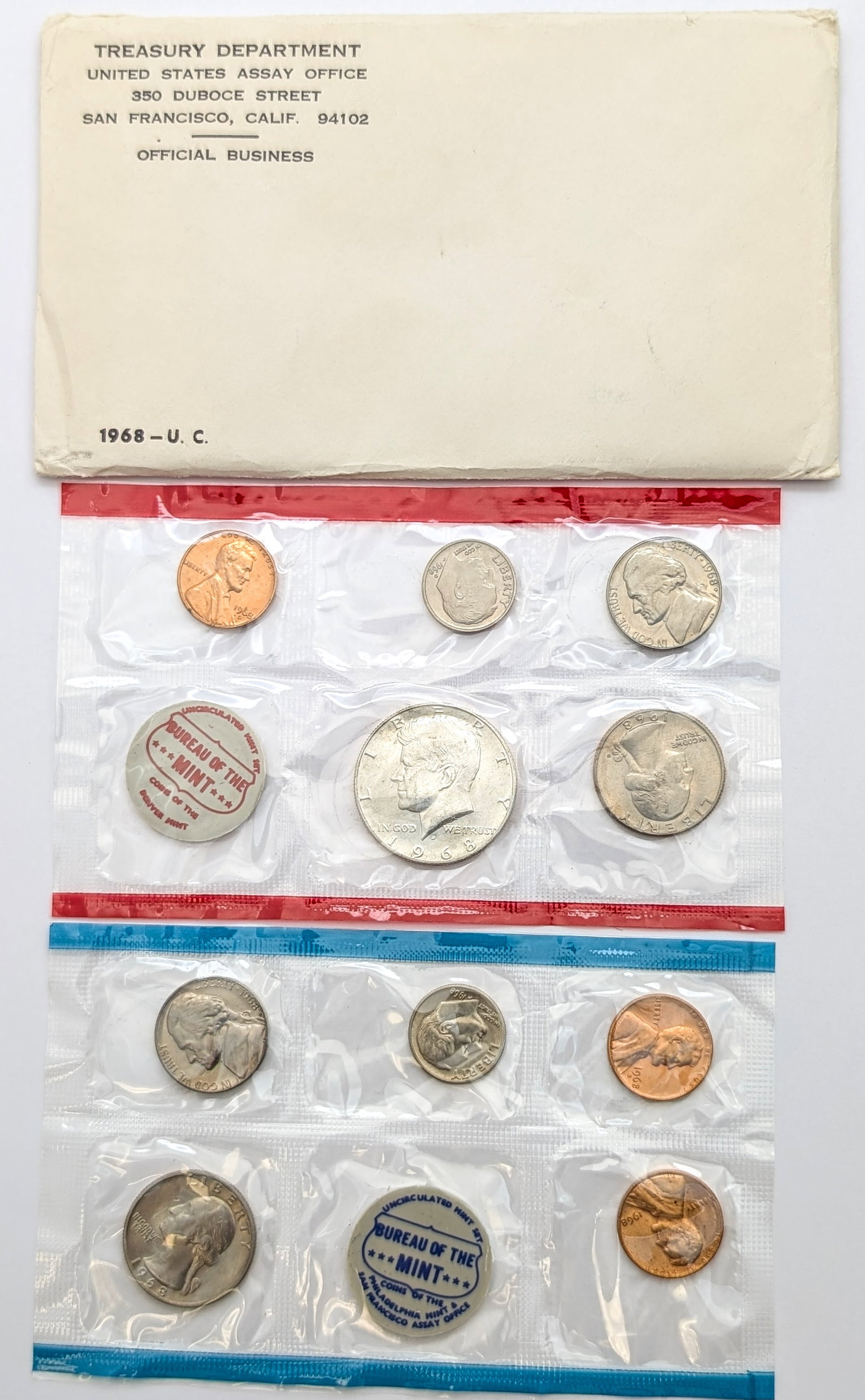 1968 US Mint Uncirculated Coin Set w/ Silver JFK Half: 40% Silver