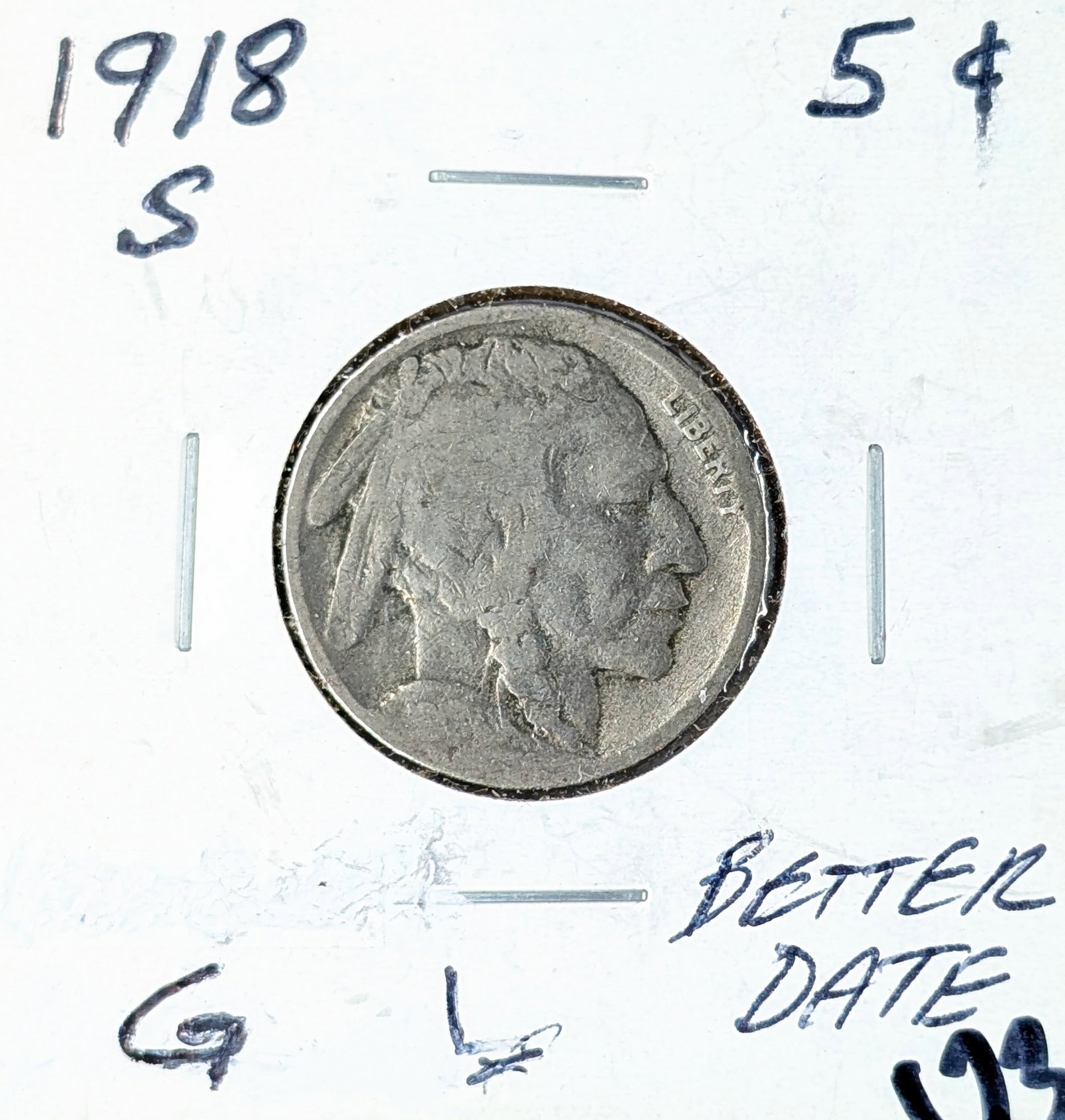 1918-S Buffalo Head Nickel- Semi Key Date