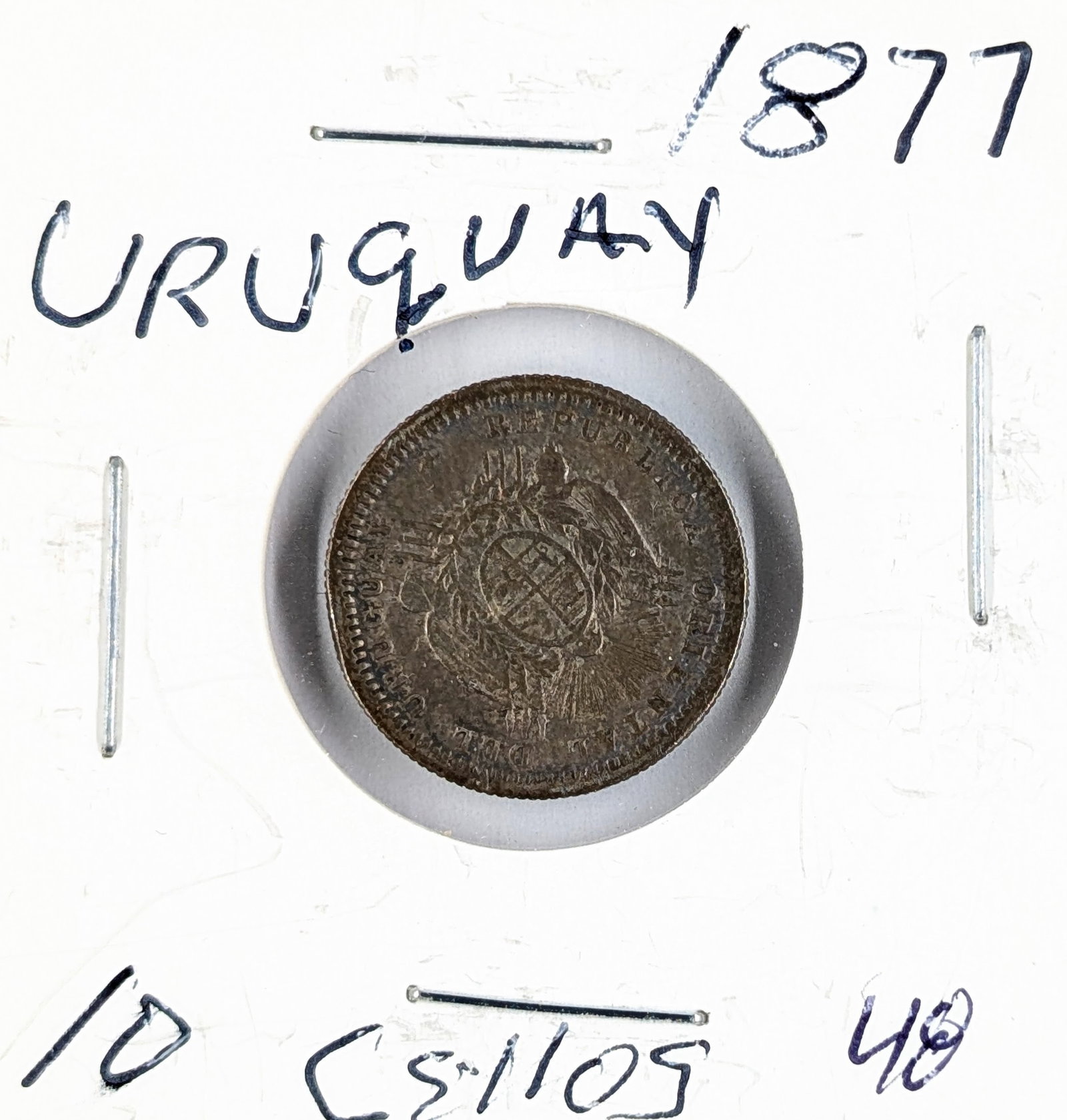 1877 Uruguay 10 Centesimos Coin (1 of 3)
