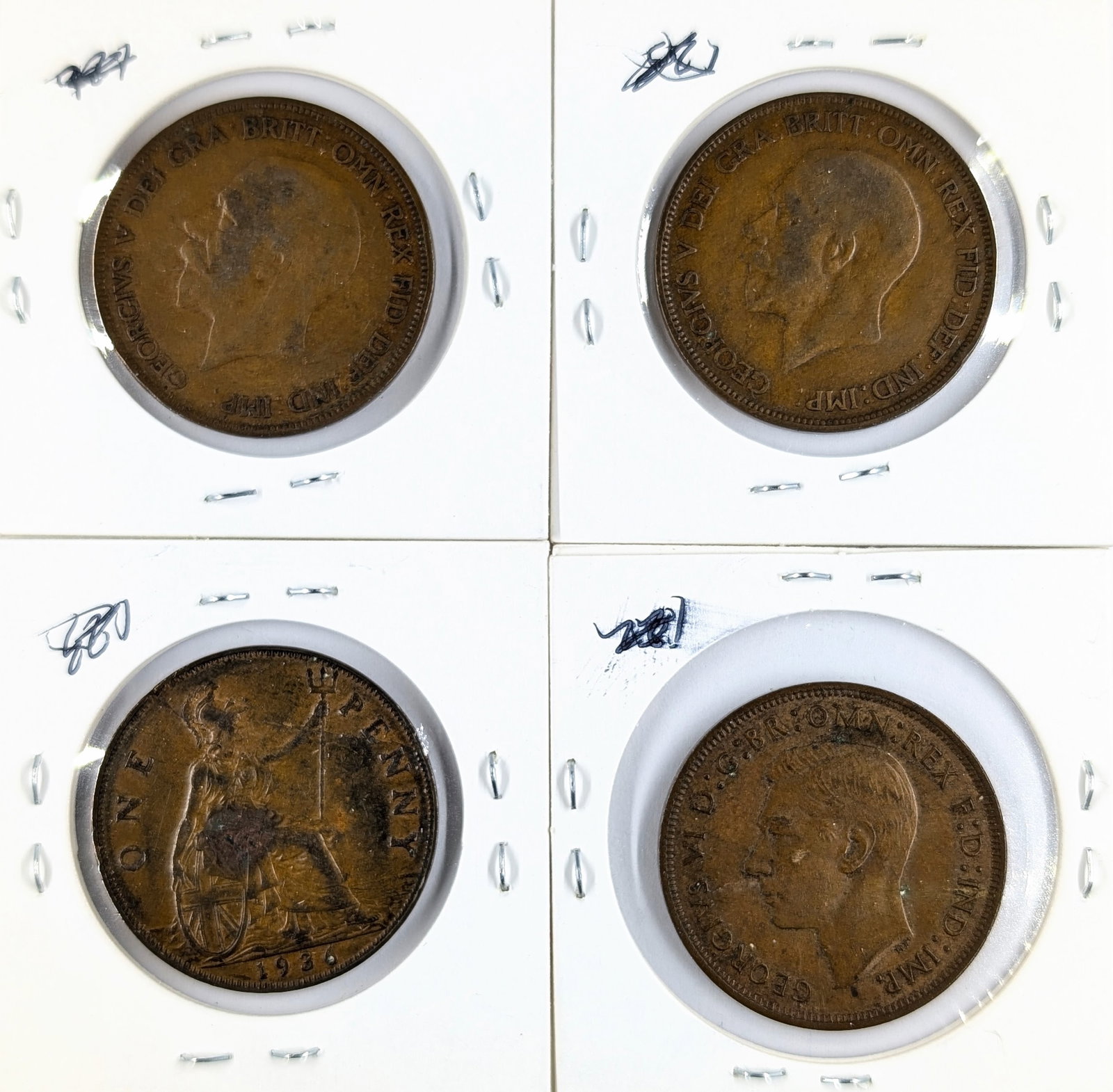 Lot of 4 Great Britain One Pennies- 1923-1940 - 2