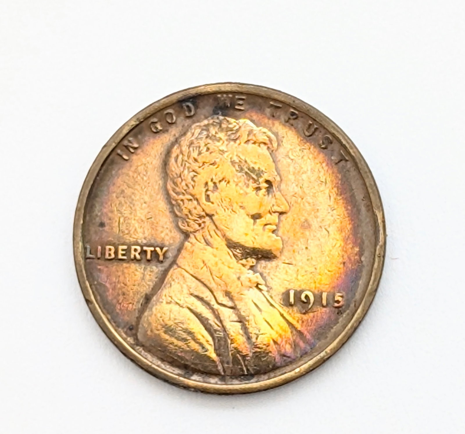 1915 Wheat Cent- Rainbow Toning!: _