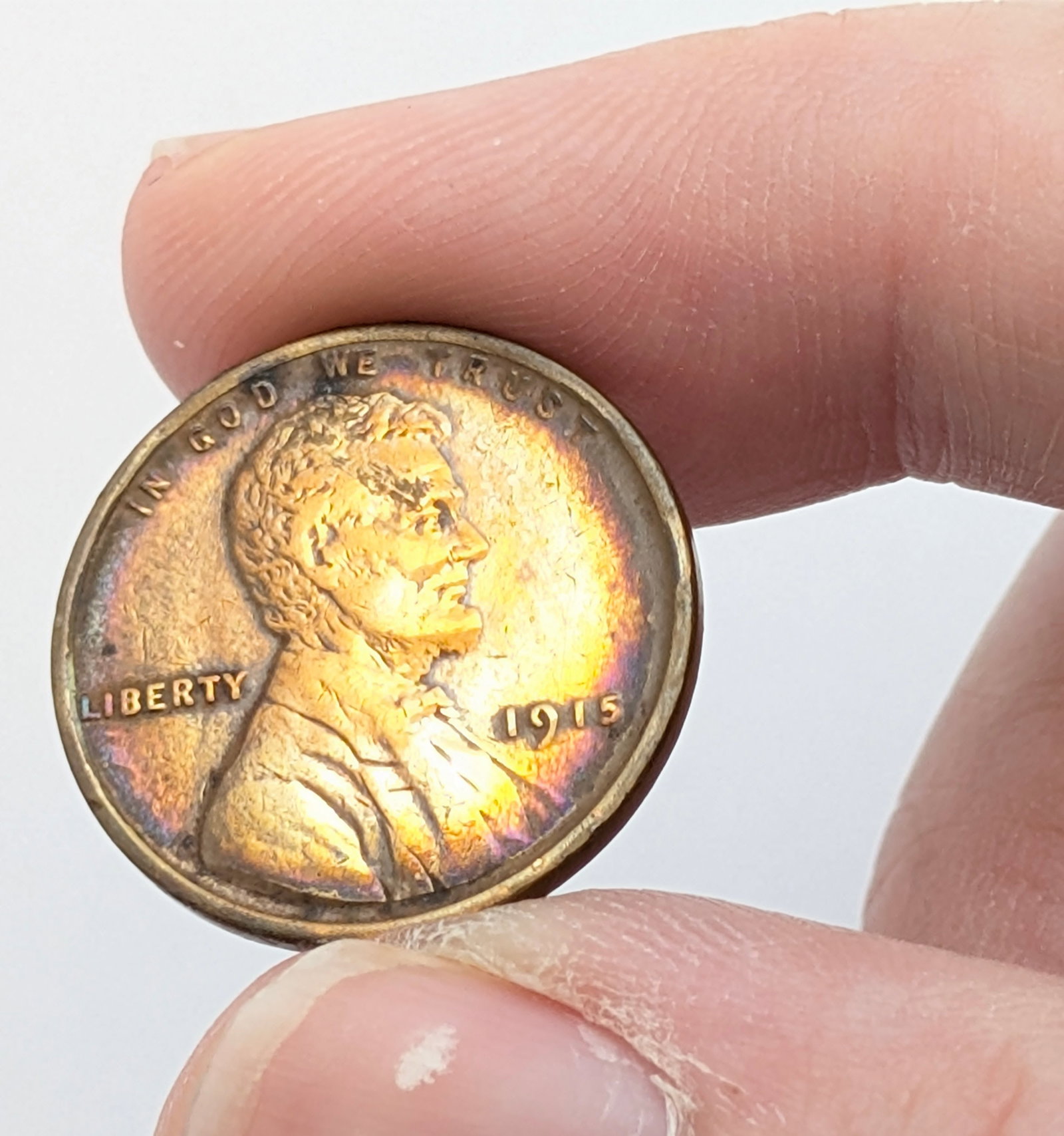1915 Wheat Cent- Rainbow Toning! - 3
