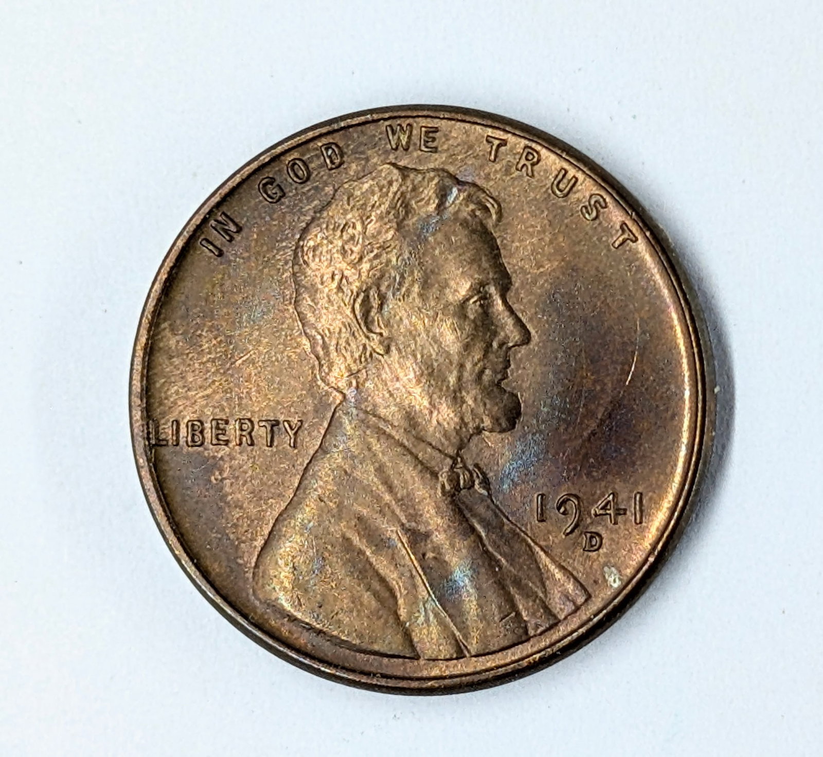 1941-D Wheat Cent- Toned, Uncirculated: _