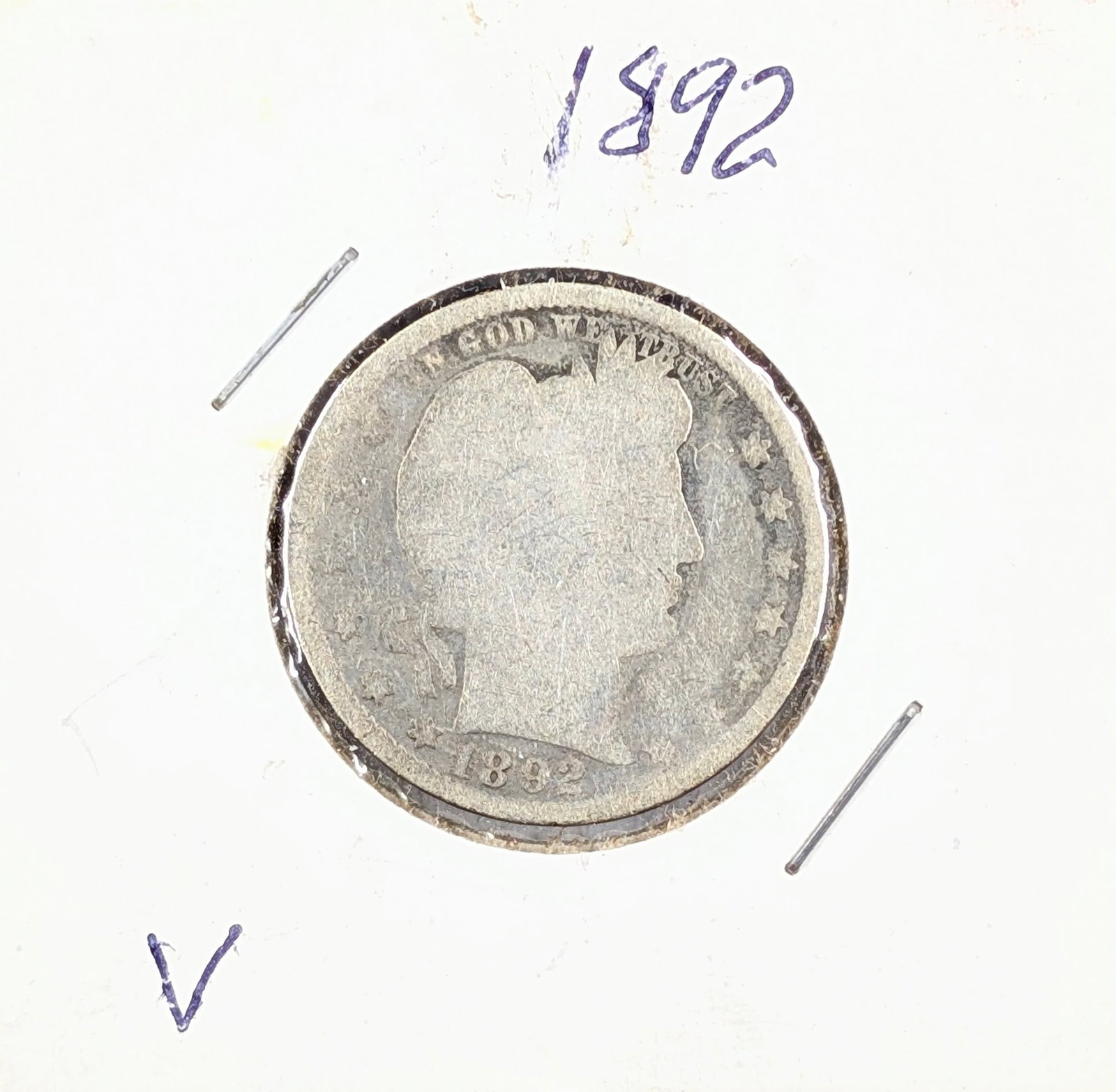 1892 Silver Barber Quarter: First year of issue Silver
