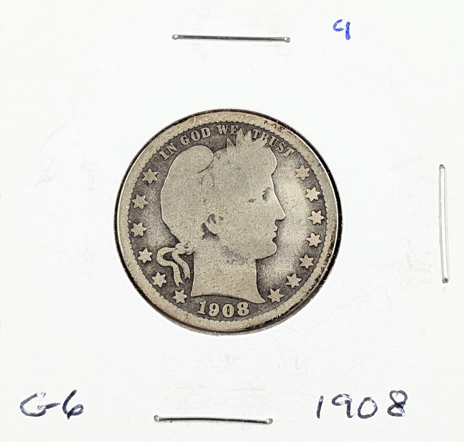 1908 Silver Barber Quarter: Silver