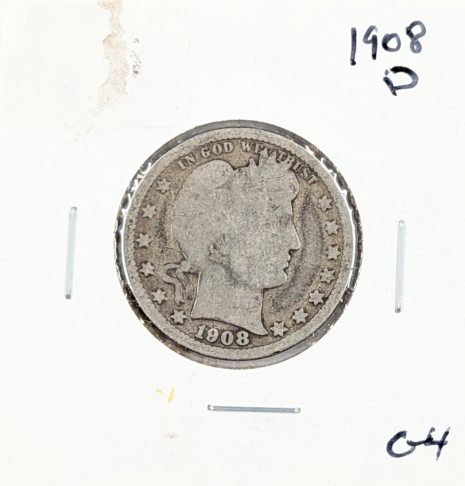 1908-D Silver Barber Quarter: Silver