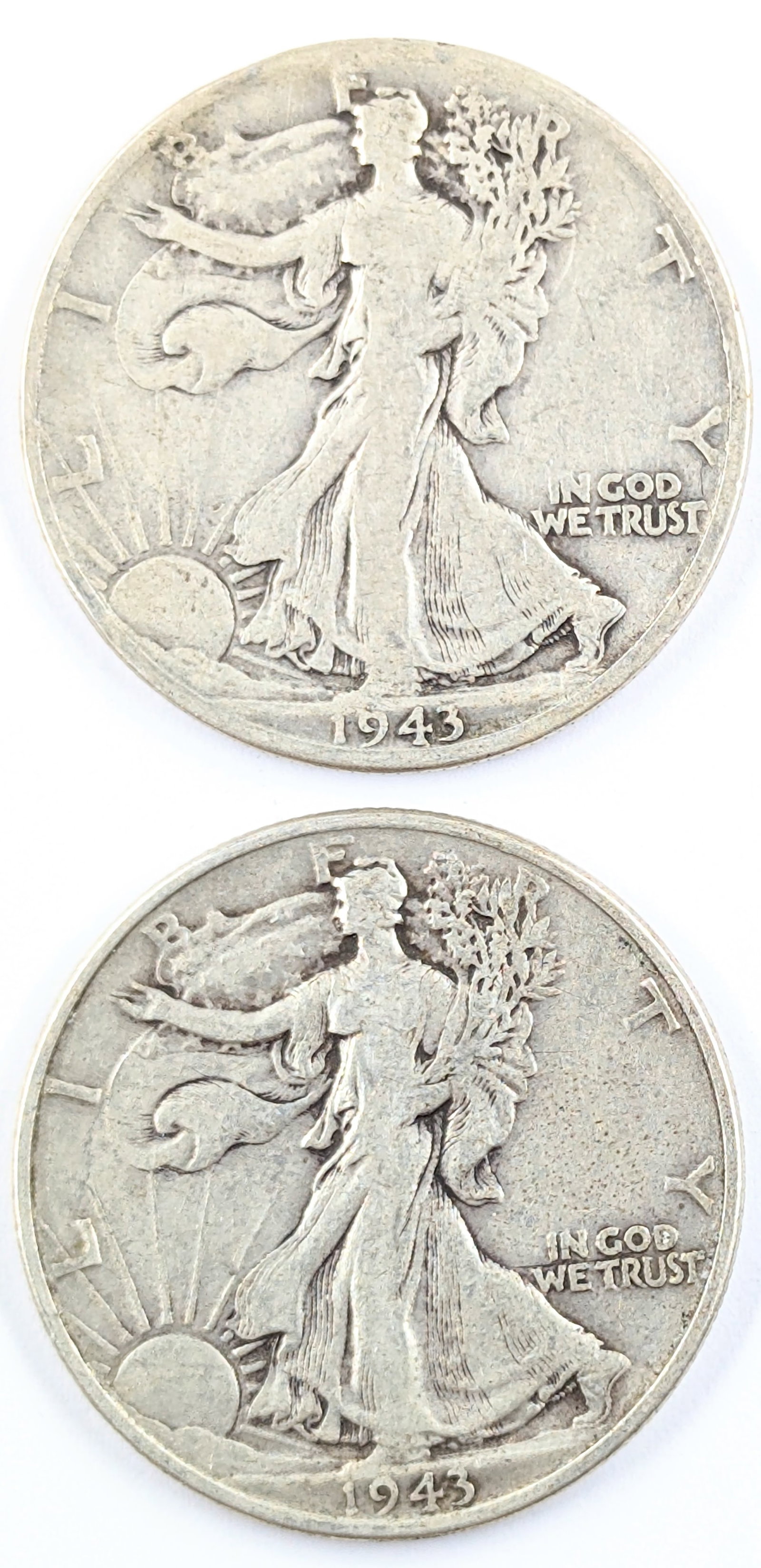 Lot of 2 Silver Walking Liberty Half Dollars 1943 D/P: Silver