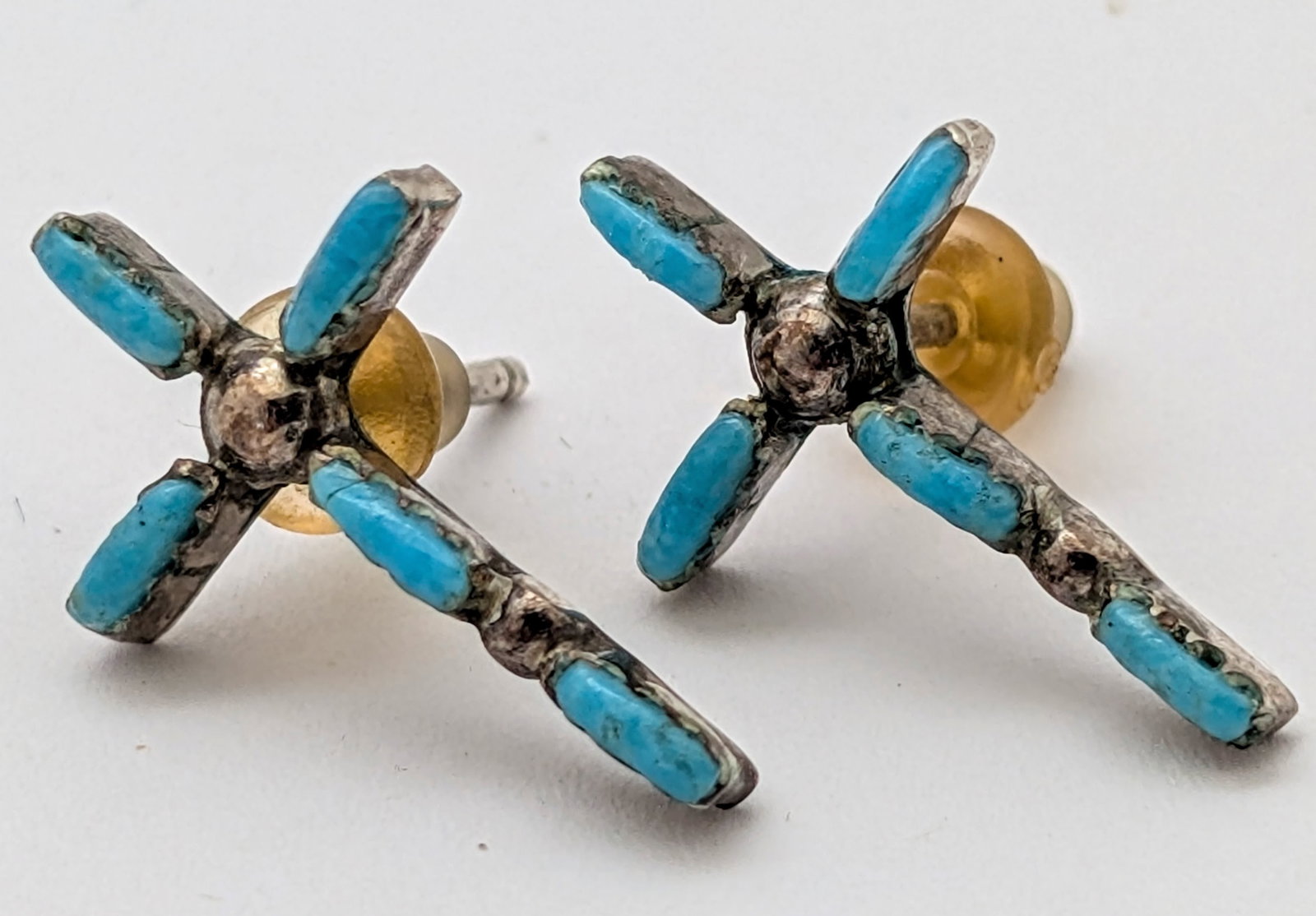 Sterling Silver Turquoise Cross Stud Earrings: Jewelry