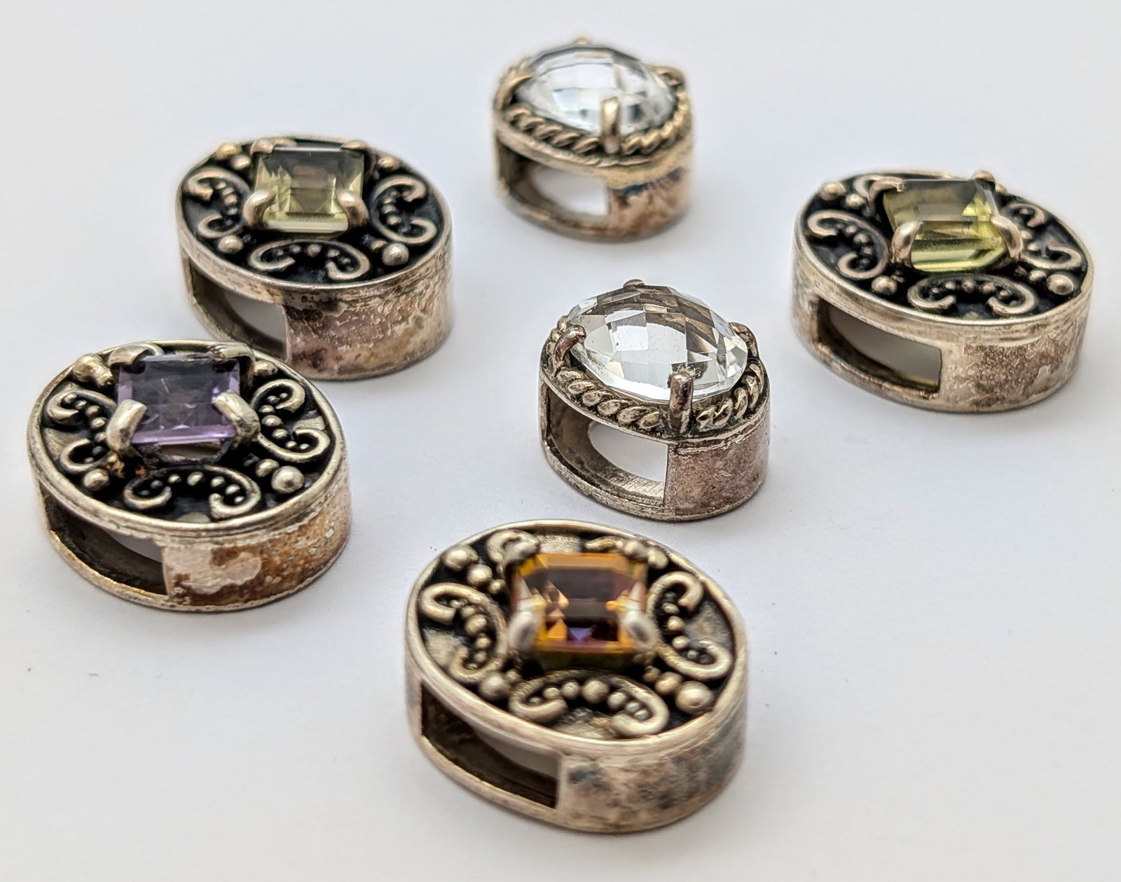 Lot of 6 Lori Bonn Sterling Silver Rhinestone Beads - 18.77g - 2