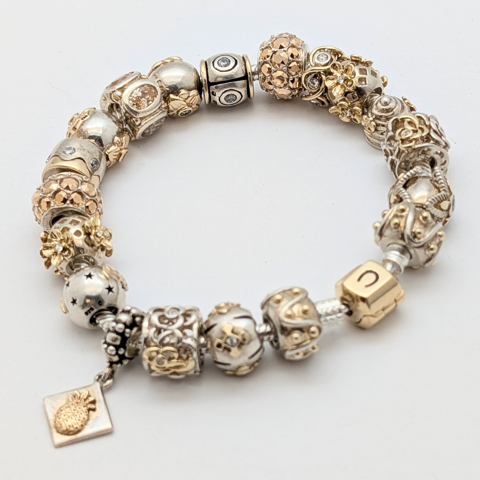 Sterling Silver Pandora Charm Bracelet with Charms: Jewelry