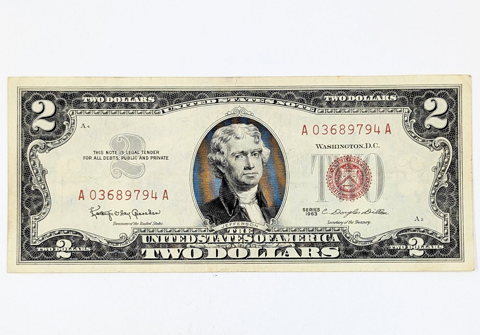 1963 $2 Note - Red Seal - Early Serial 03689794 (1 of 2)
