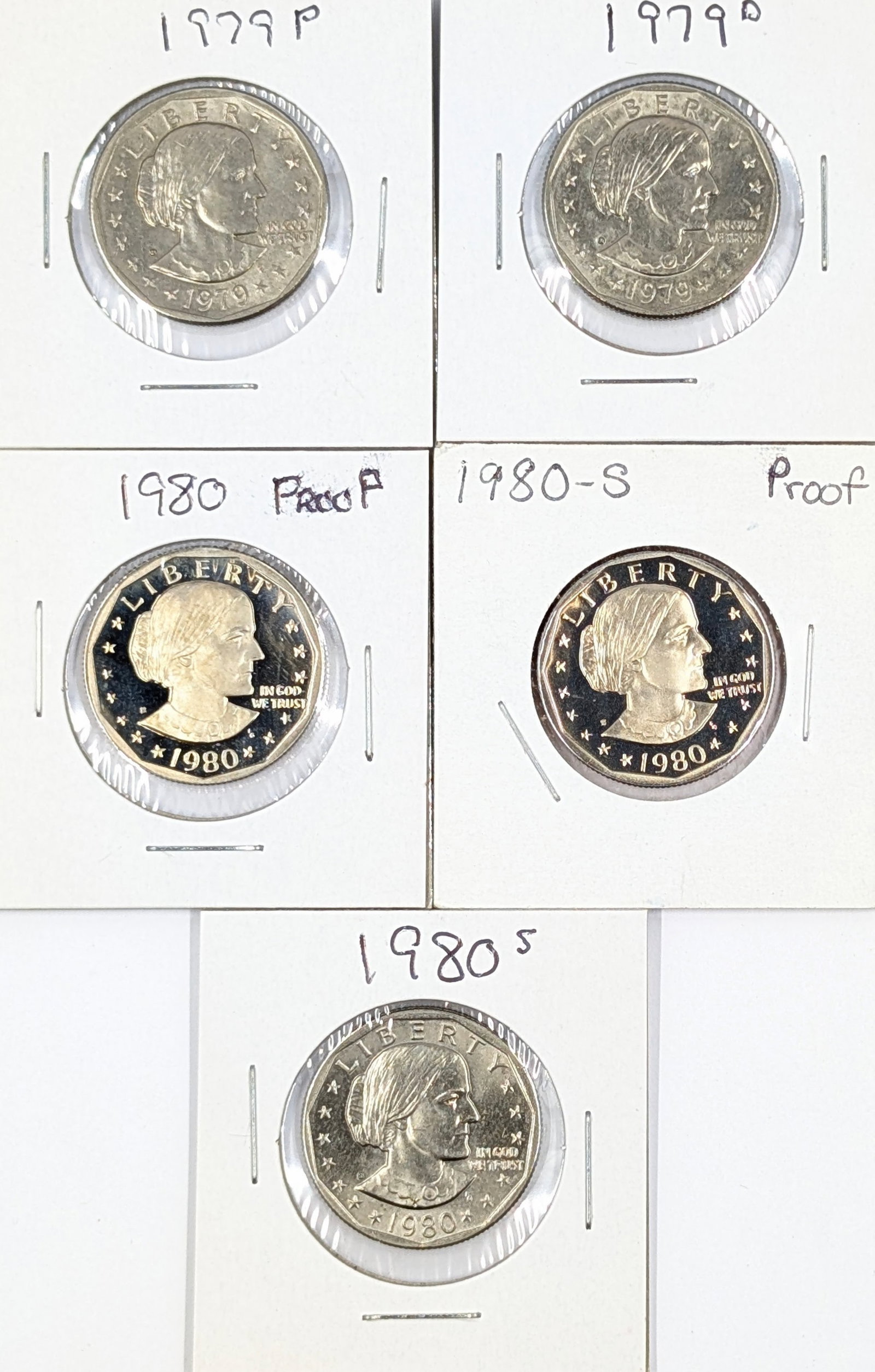 Lot of 5 Susan B. Anthony Dollars - 1979-1980 - Some Proofs: Coin