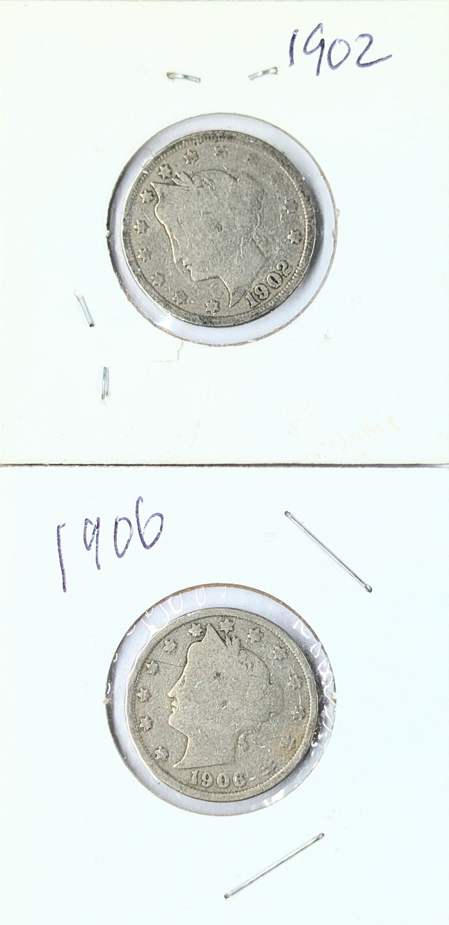 Lot of 2 Liberty V Nickels - 1902, 1906: Coin