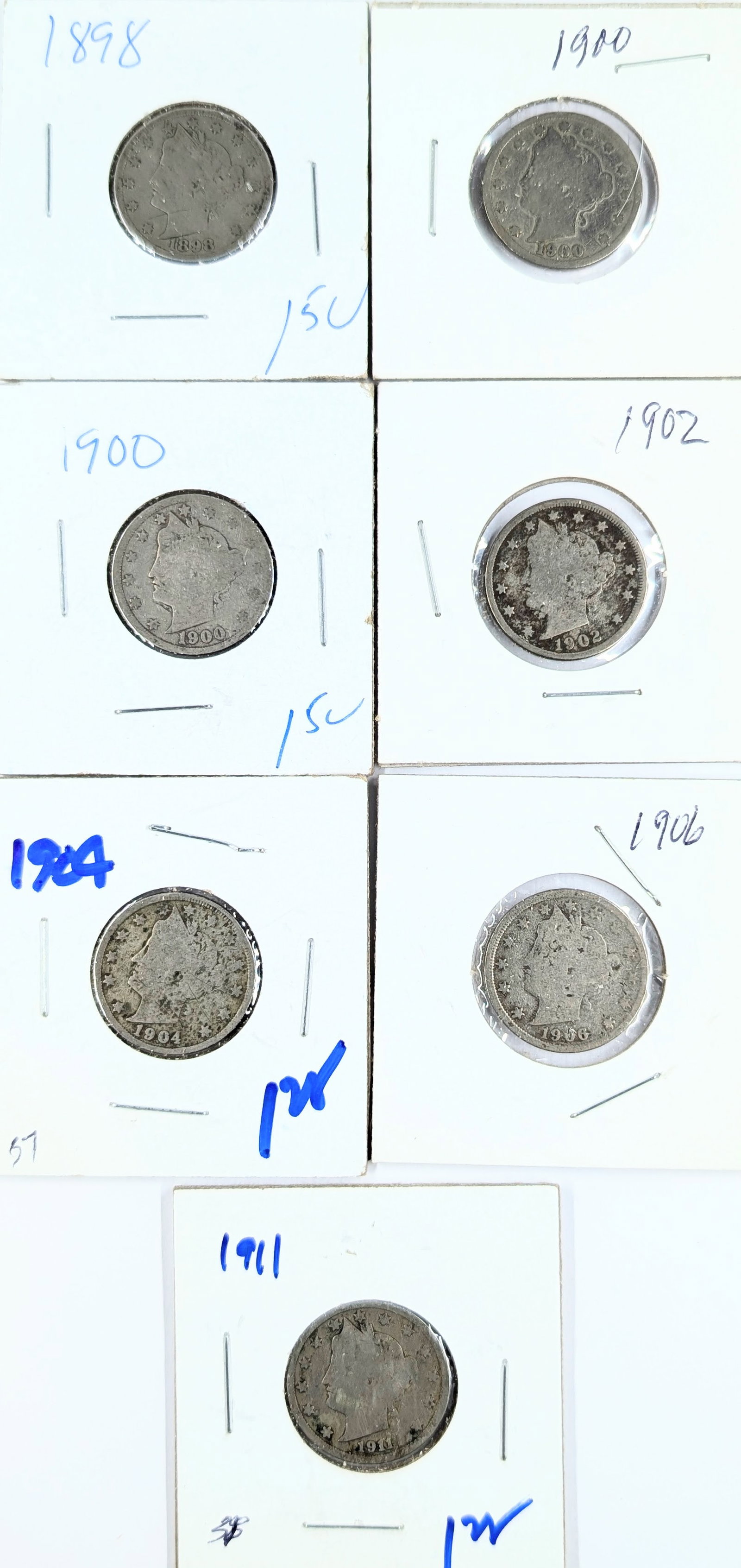 Lot of 7 Liberty V Nickels - 1898-1911: Coin
