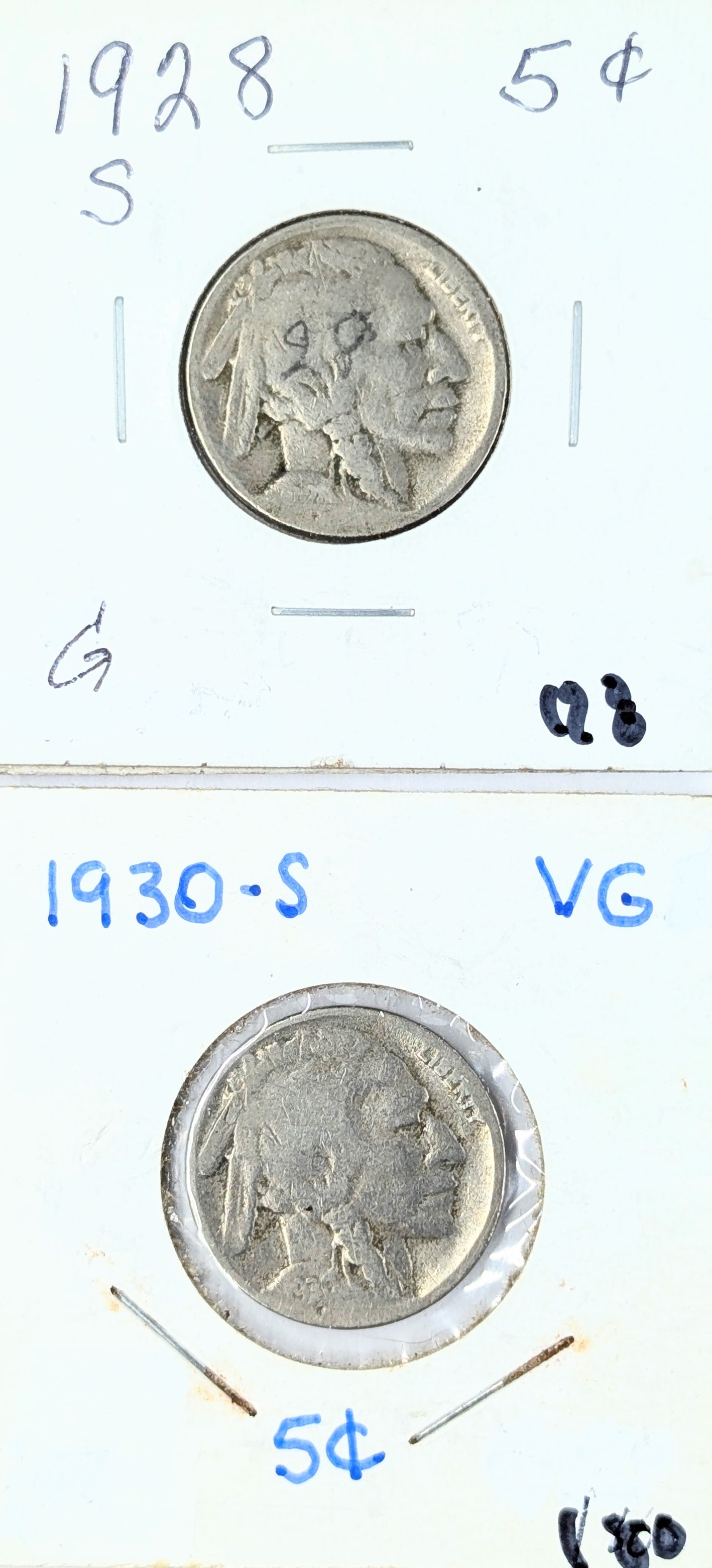 Lot of 2 Buffalo Head Nickels - 1928-S, 1930-S: Coin