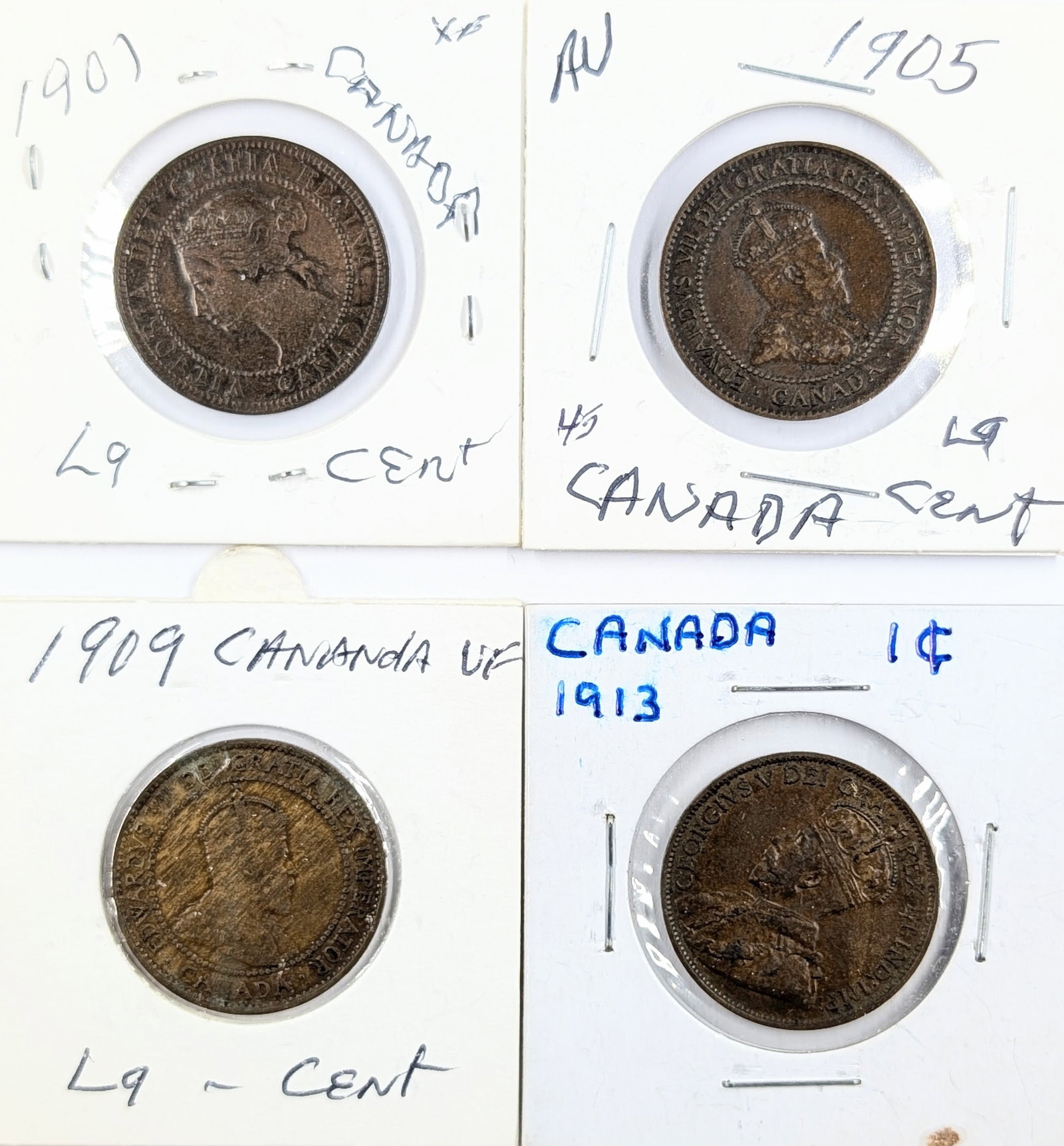 Lot of 4 Canadian Large Cents- 1901-1913: Coin