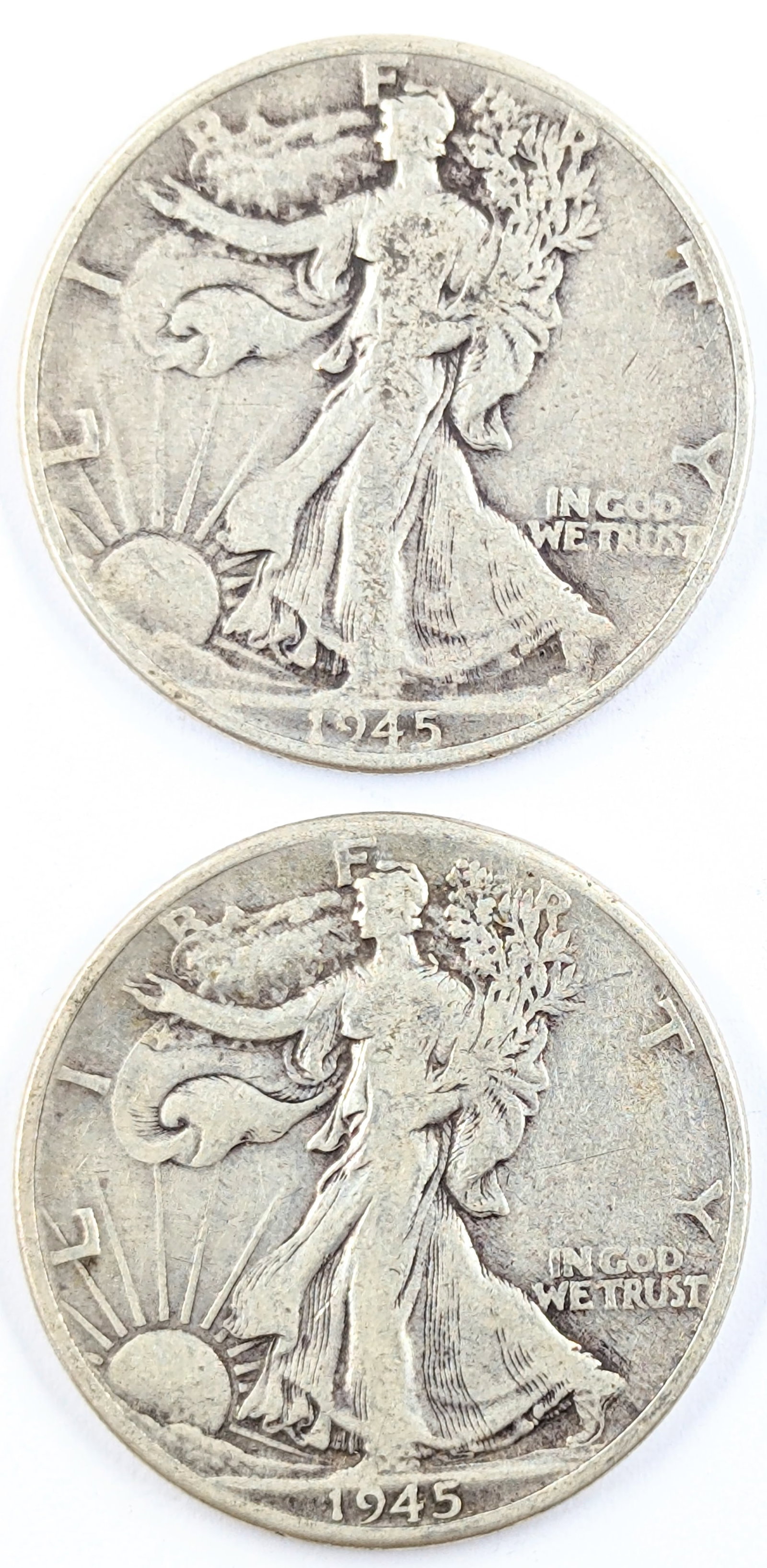 Lot of 2 Silver Walking Liberty Half Dollars- Both 1945: Silver