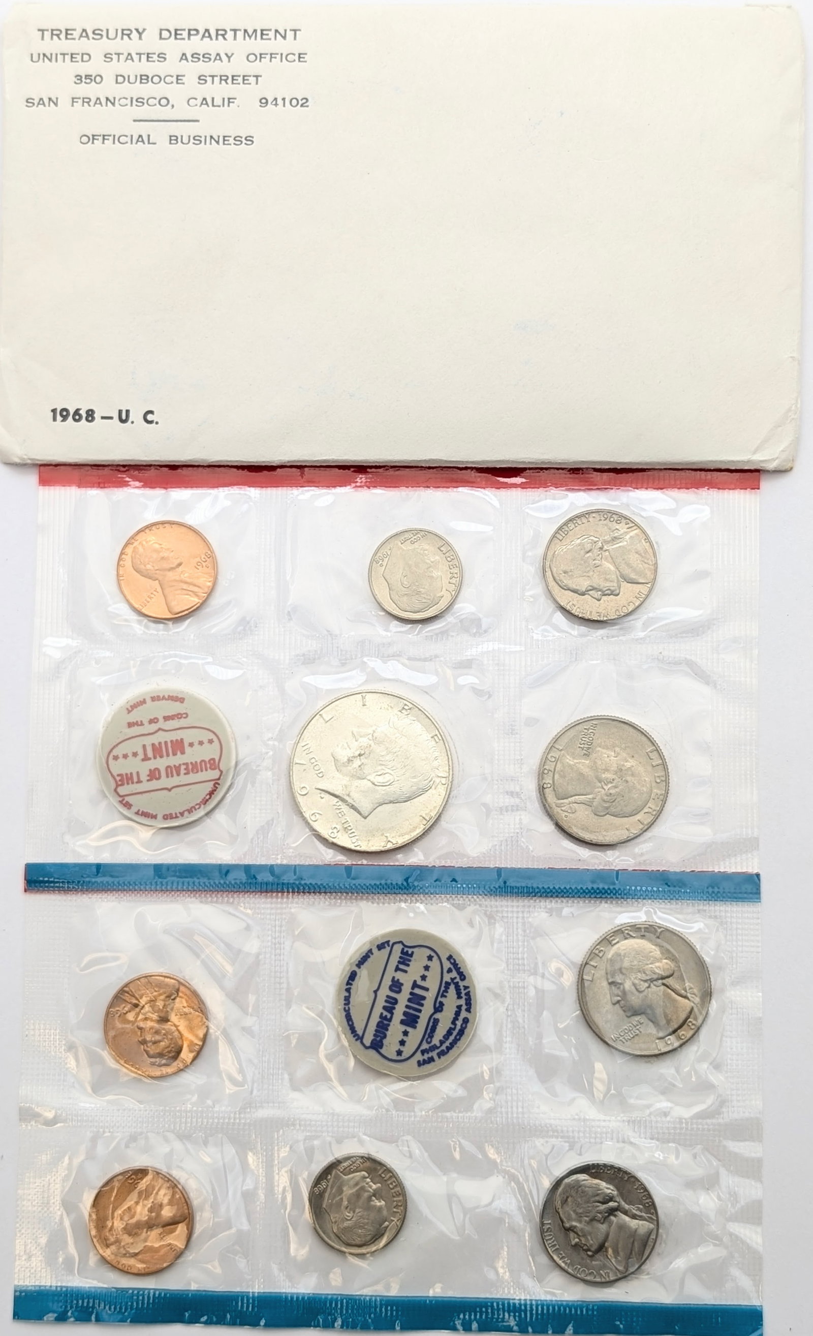 1968 US Mint Uncirculated Coin Set w/ Silver JFK Half: 40% Silver