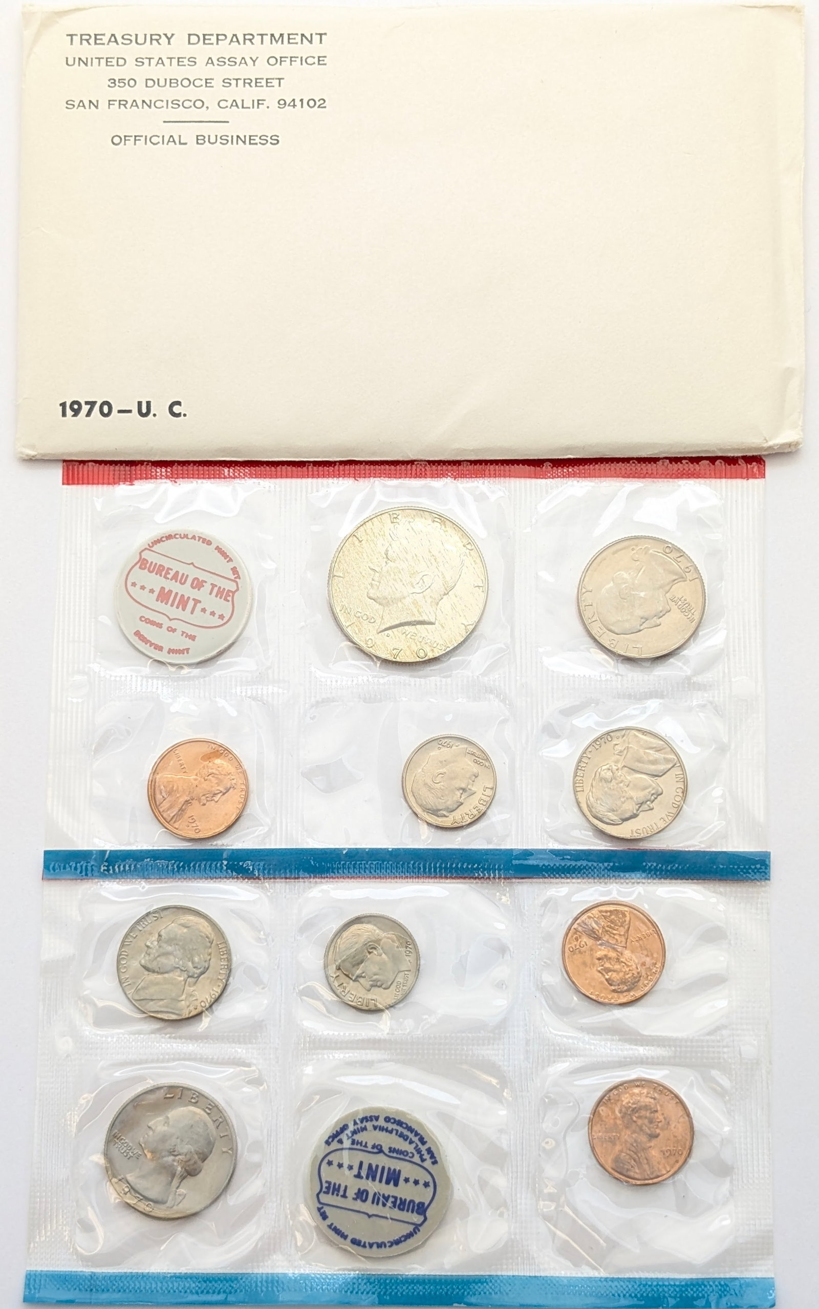 1970 US Mint Uncirculated Coin Set w/ Silver JFK Half (1 of 2)