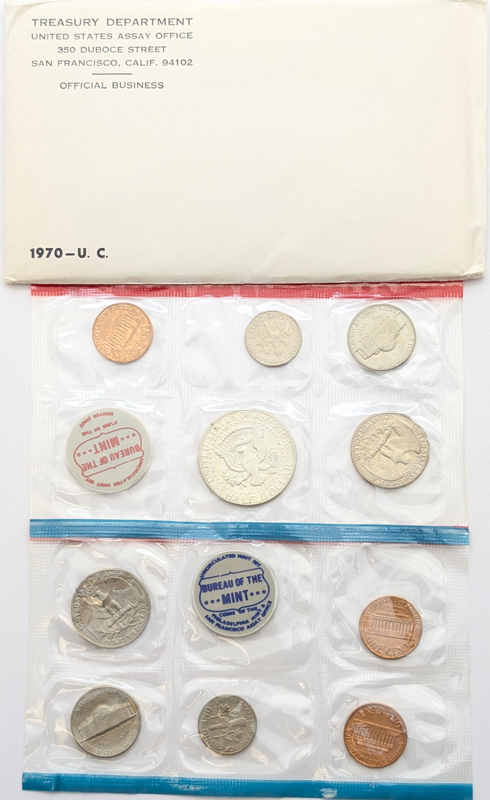 1970 US Mint Uncirculated Coin Set w/ Silver JFK Half - 2