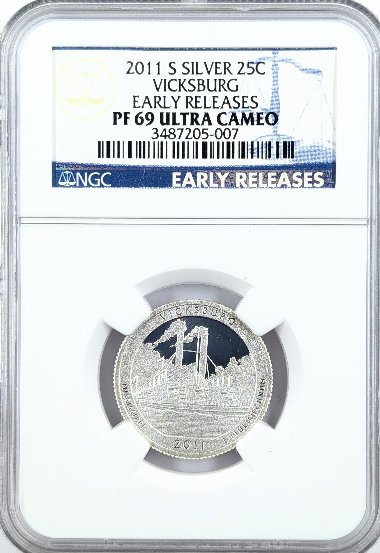 NGC 2011-S PF69 Ultra Cameo Silver America the Beautiful Quarter - Vicksburg: Silver