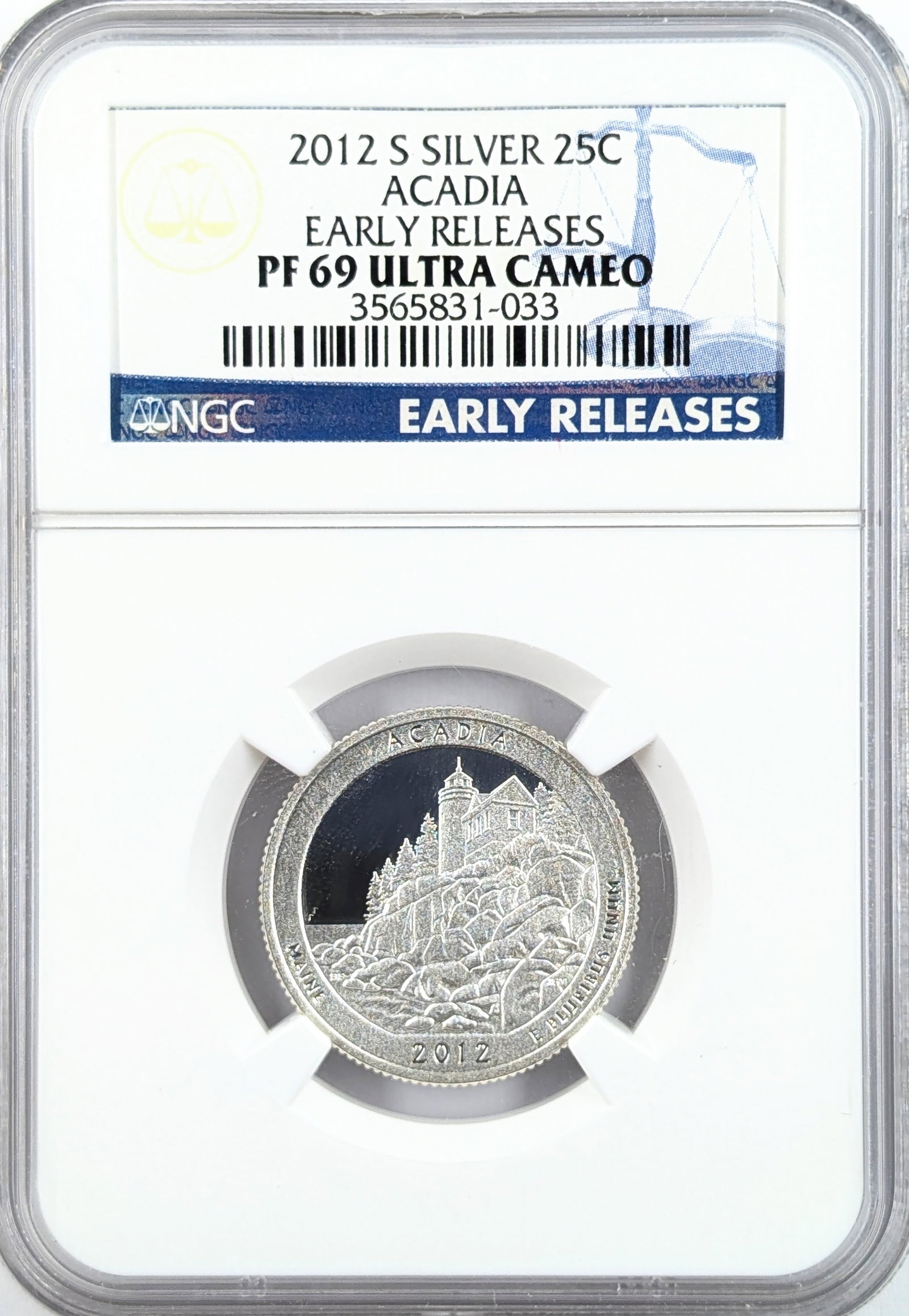 NGC 2012-S PF69 Ultra Cameo Silver America the Beautiful Quarter - Acadia: Silver