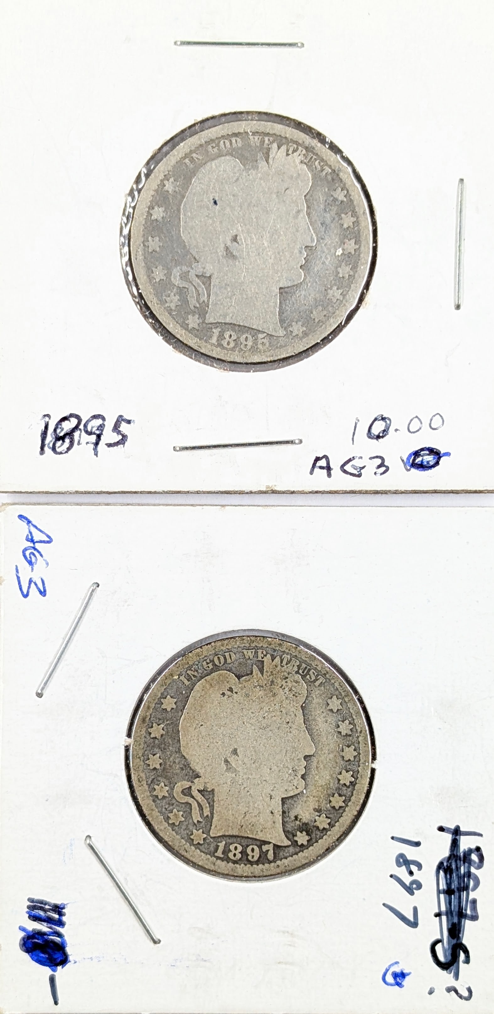 Lot of 2 Silver Barber Quarters - 1895, 1897 (1 of 2)