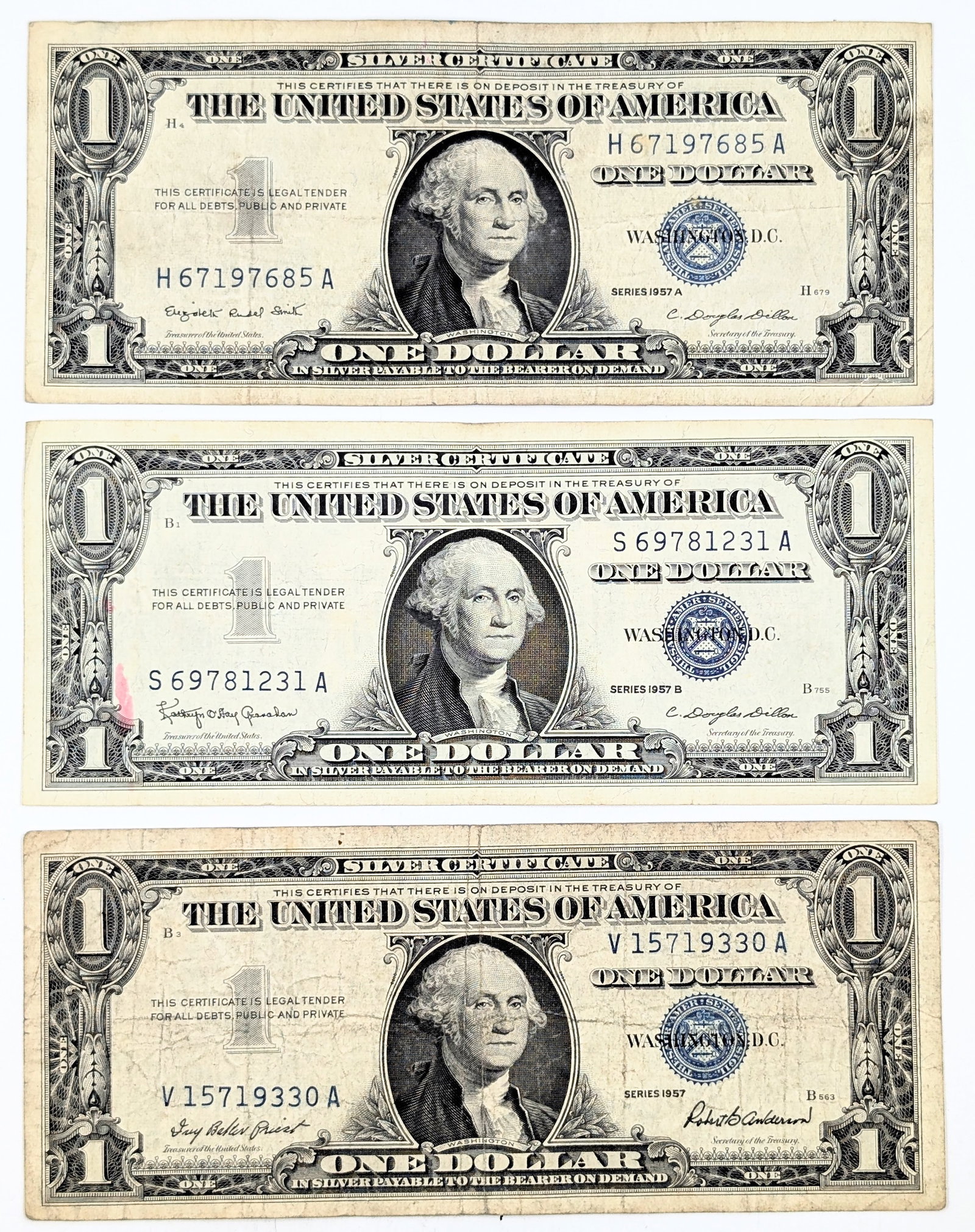 Lot of 3 - 1957 A/B $1 Notes - Silver Certificates (1 of 2)