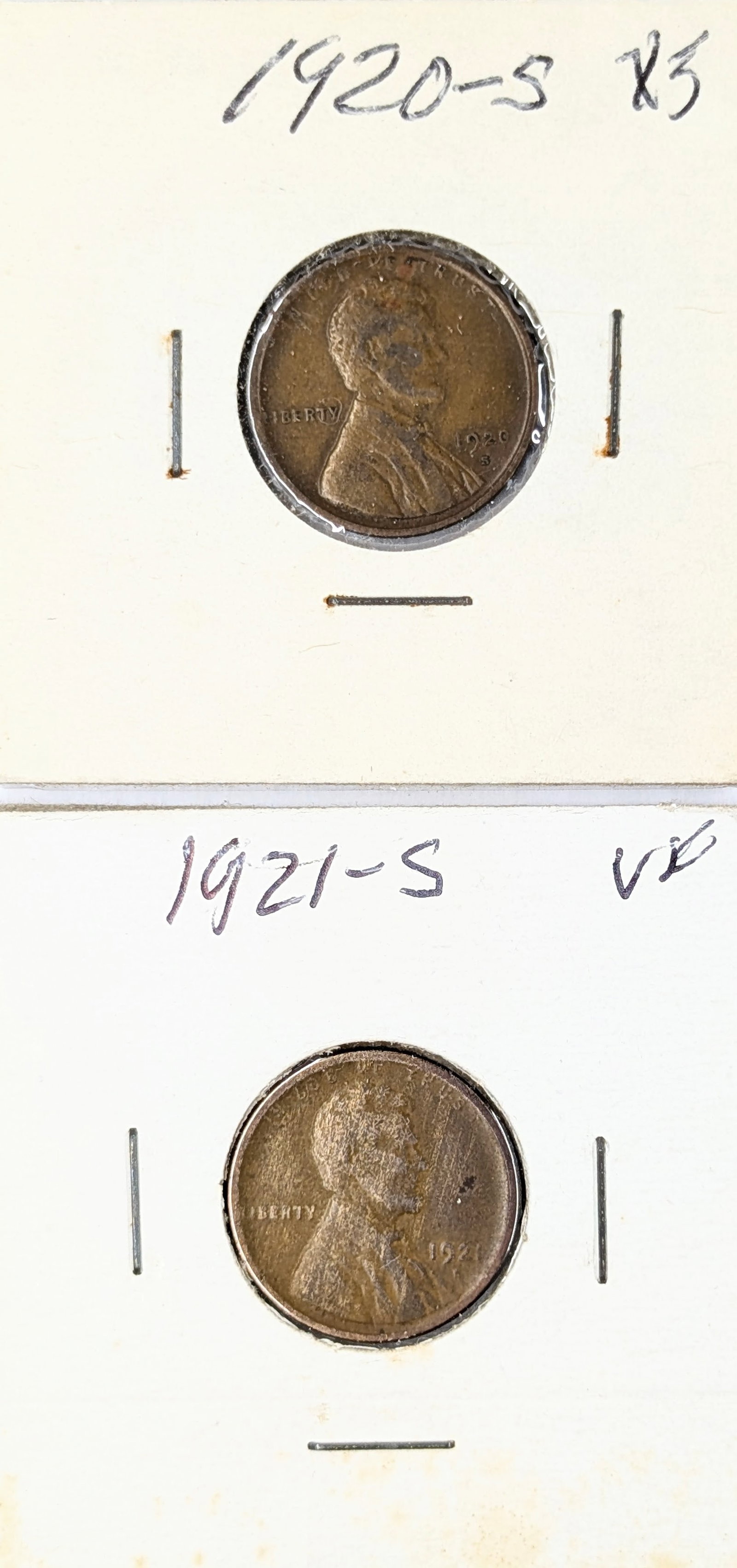 Lot of 2 Wheat Cents - 1920-S, 1921-S: Coin