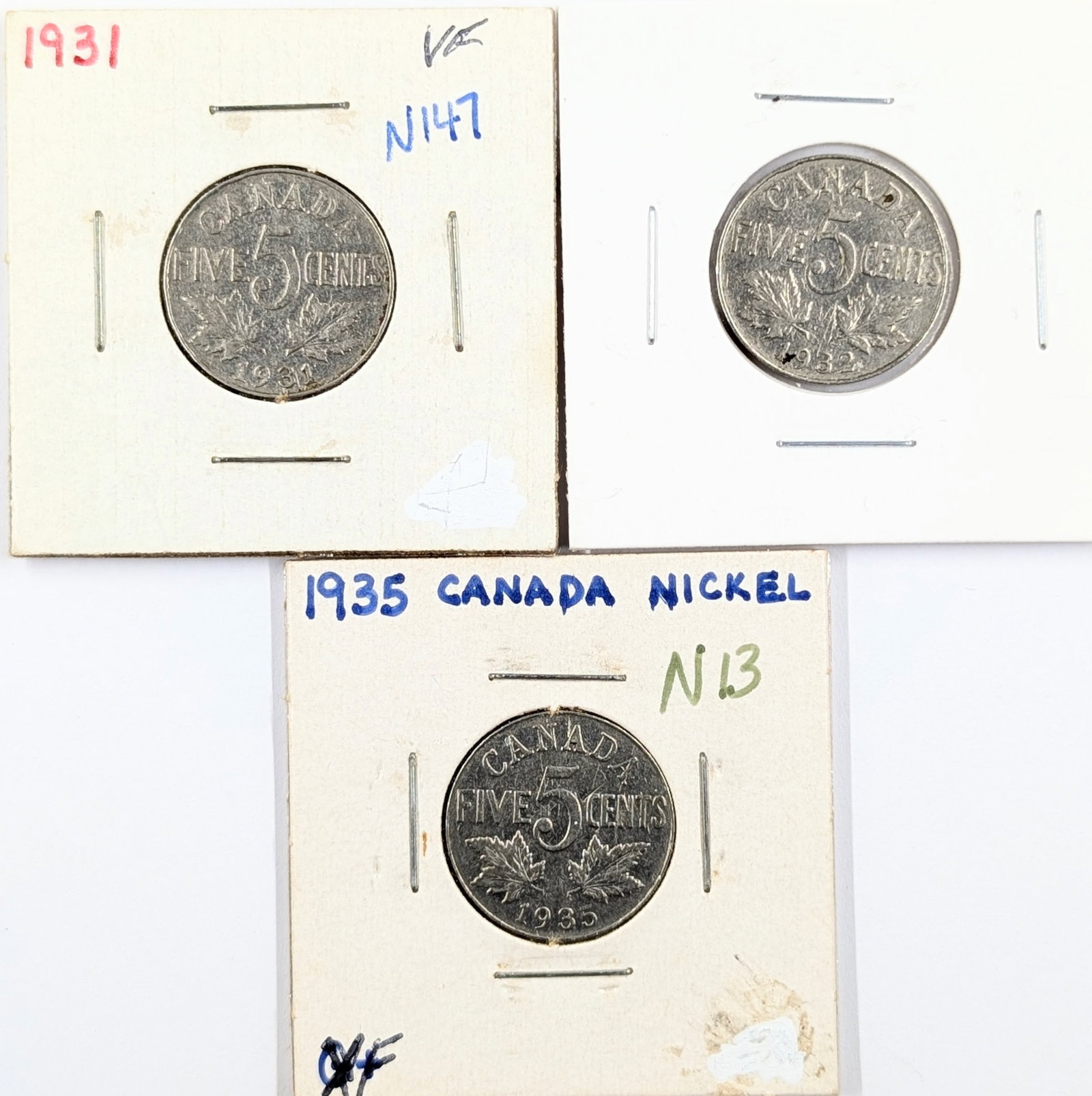 Lot of 3 Canadian Nickels- 1931-1935: Coin