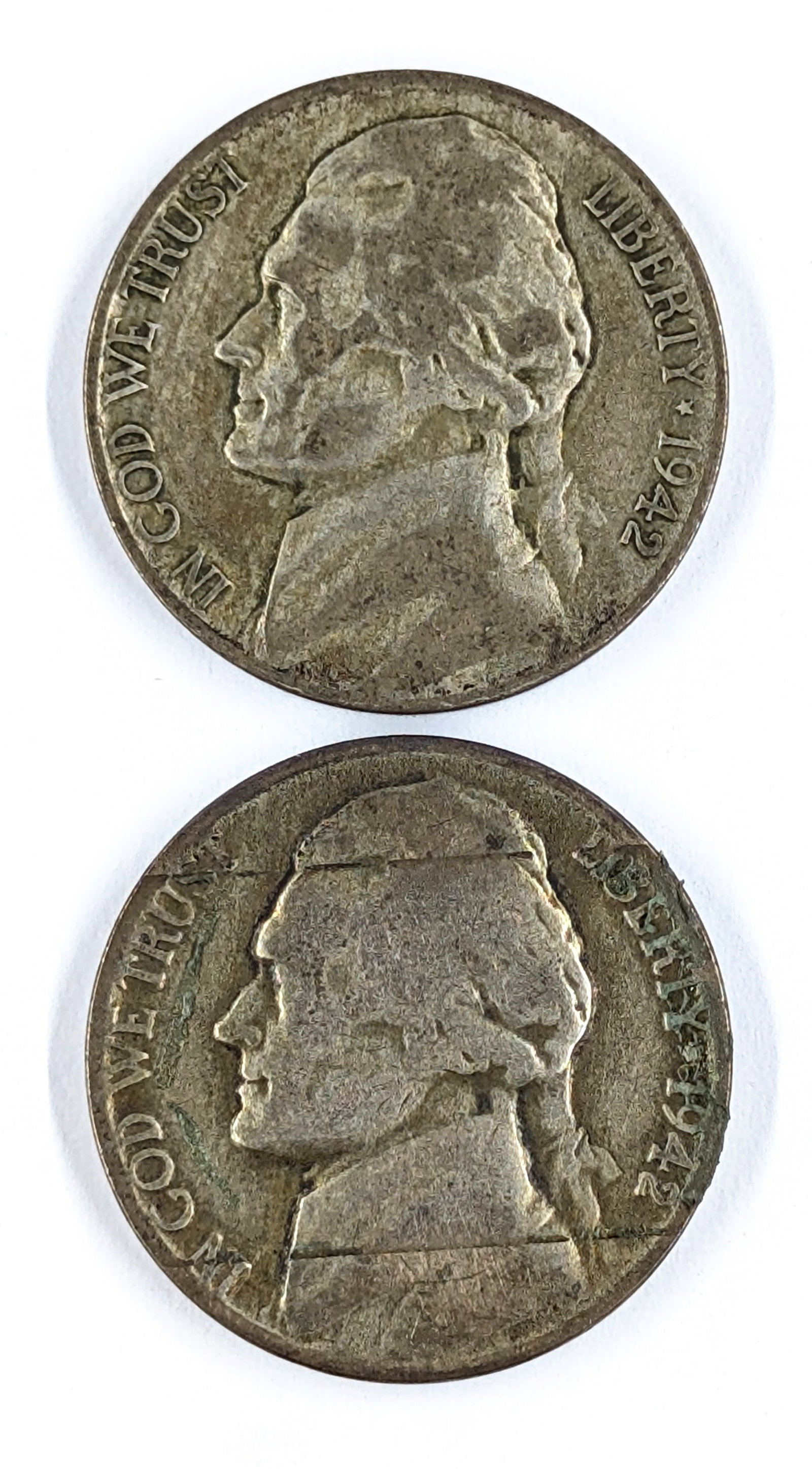 Lot of 2 Silver War Nickels - 1942 P/S (1 of 2)