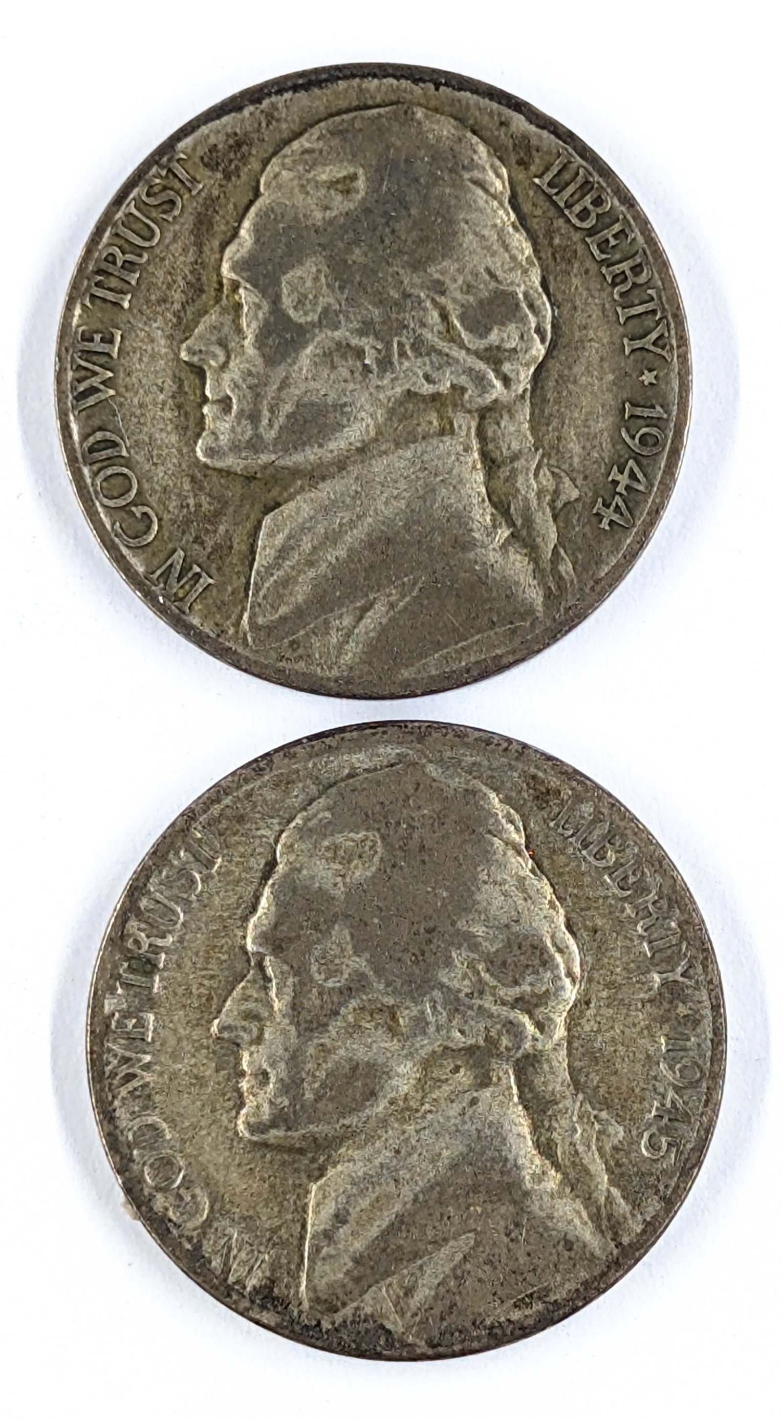 Lot of 2 Silver War Nickels - 1944-D, 1945-S (1 of 2)