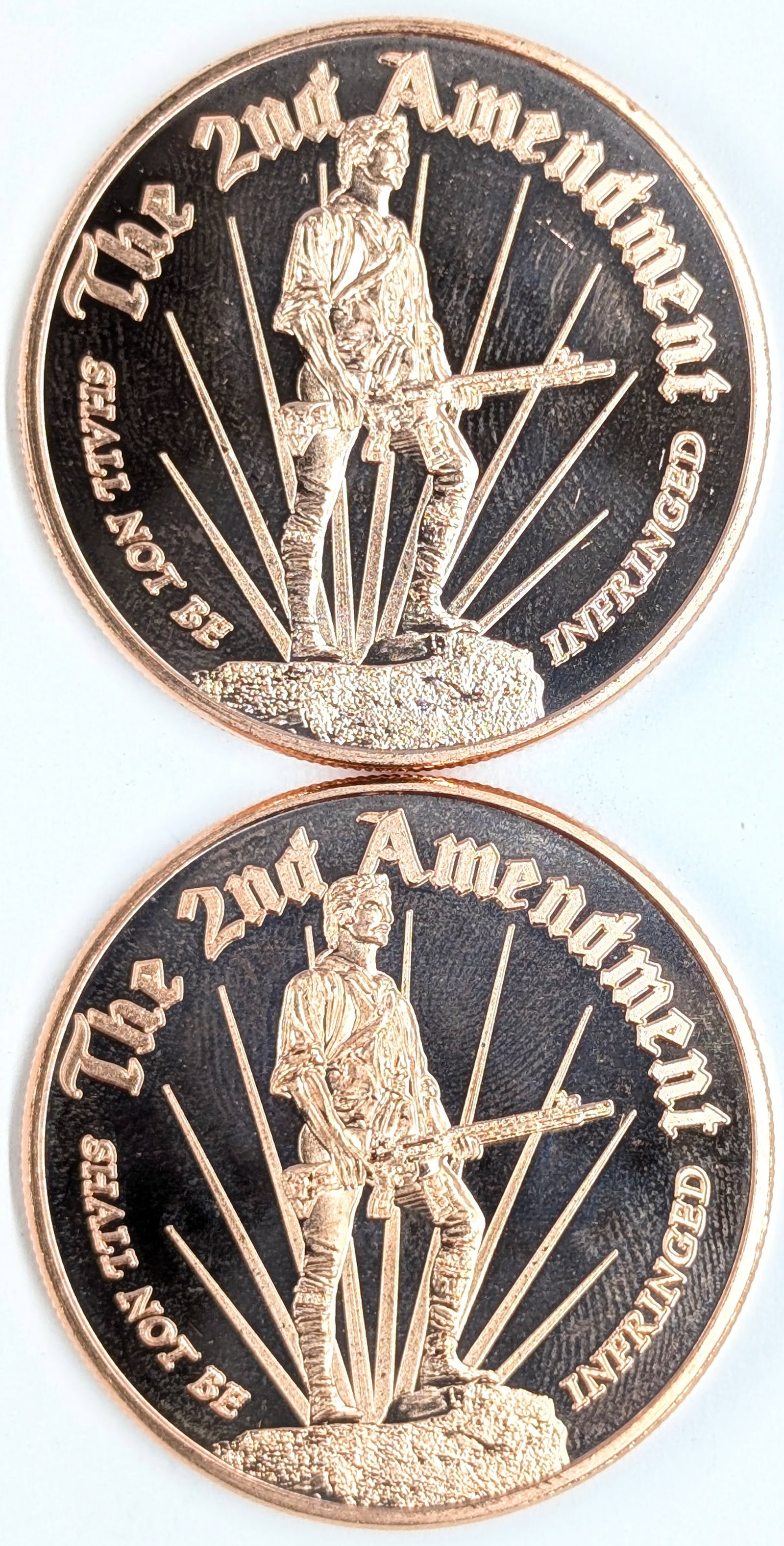 Lot of 2 - 1 Ounce (each) Fine .999 Copper Rounds - 2nd Amendment: Copper