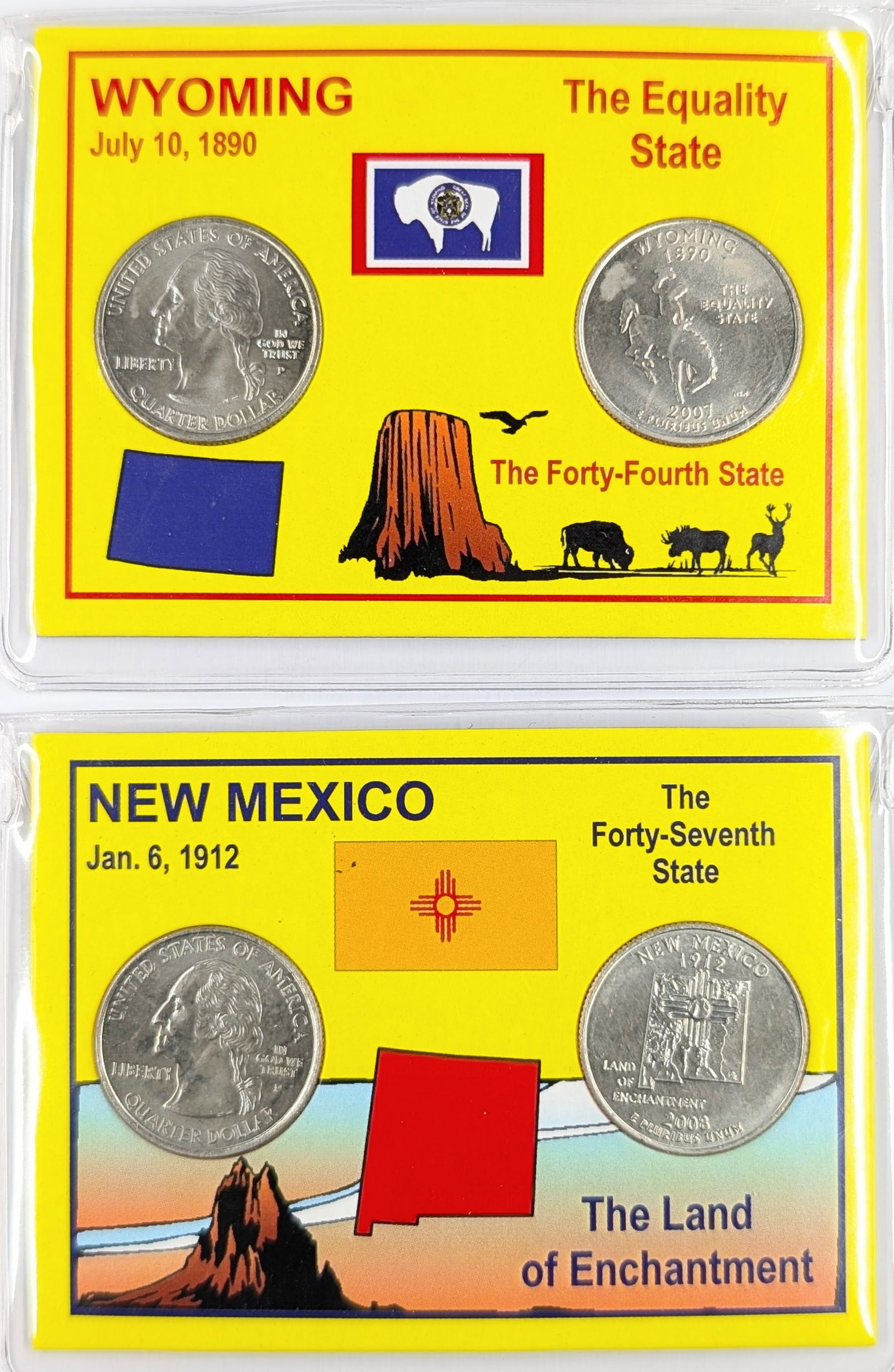 Lot of 2 State Quarter Sets - 2007 P/D Wyoming & 2008 P/D New Mexico: Coin