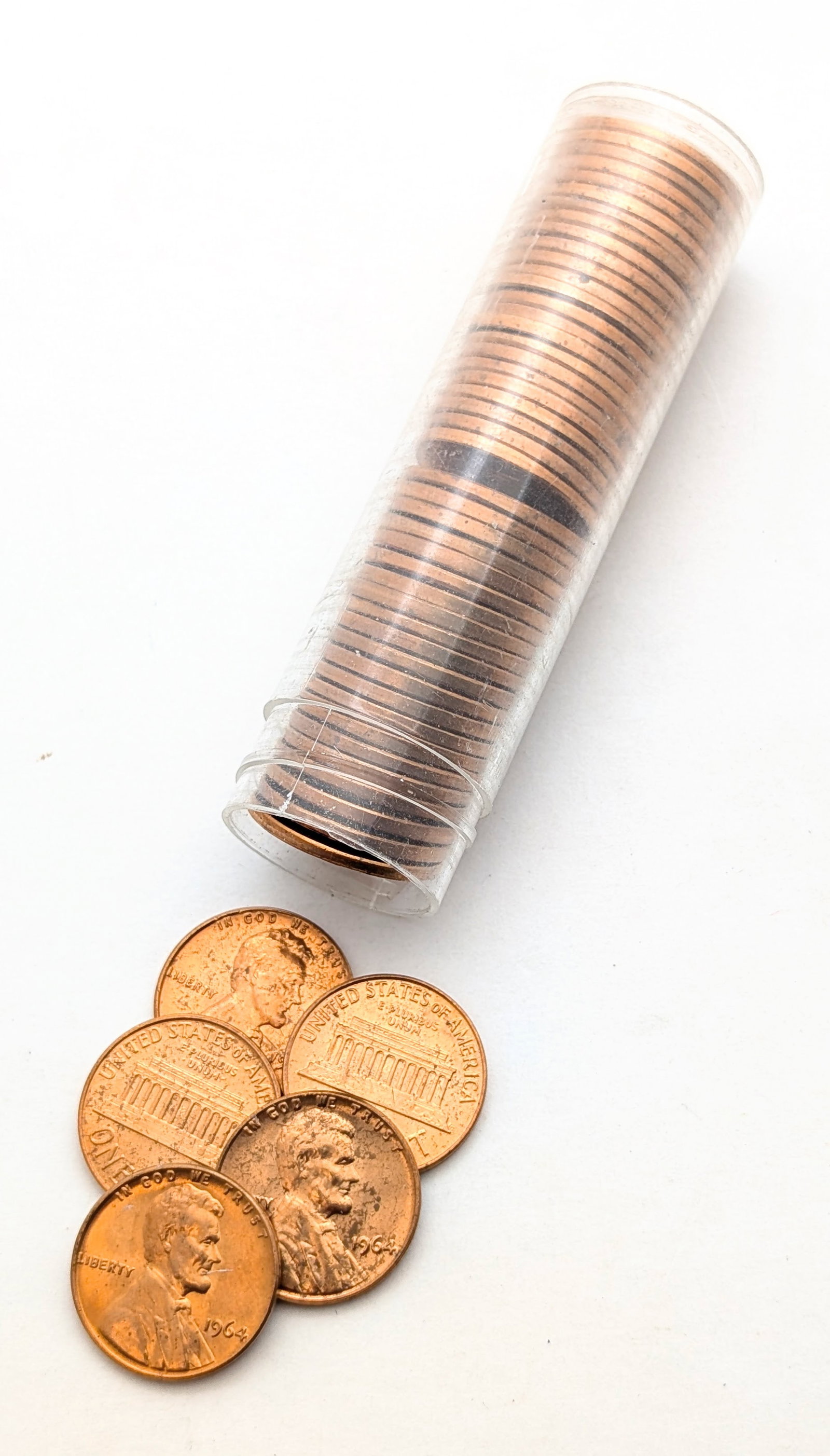 Tube of 50 Uncirculated 1964 Lincoln Cents: Coin