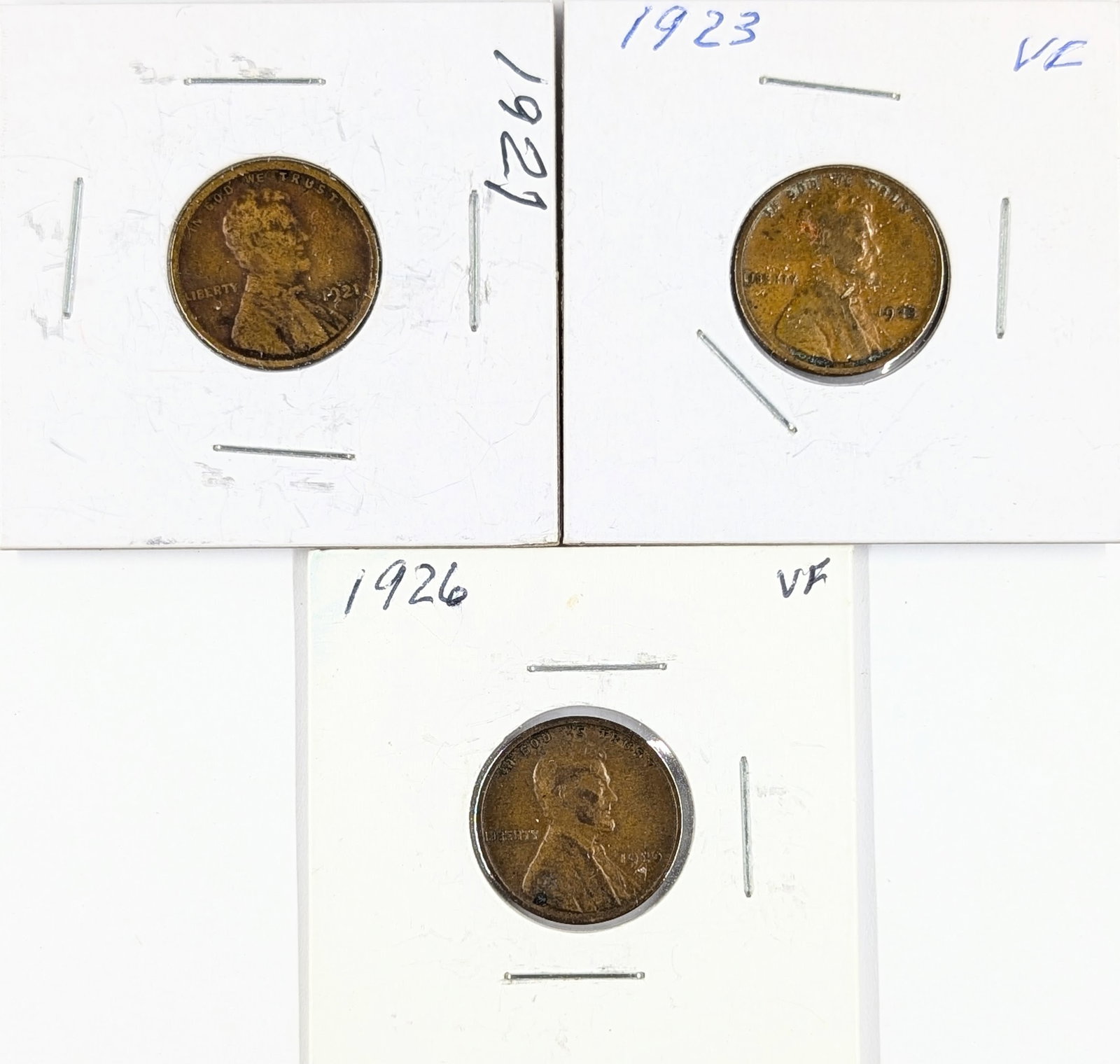 Lot of 3 Wheat Cents - 1921, 1923, 1926 (1 of 2)