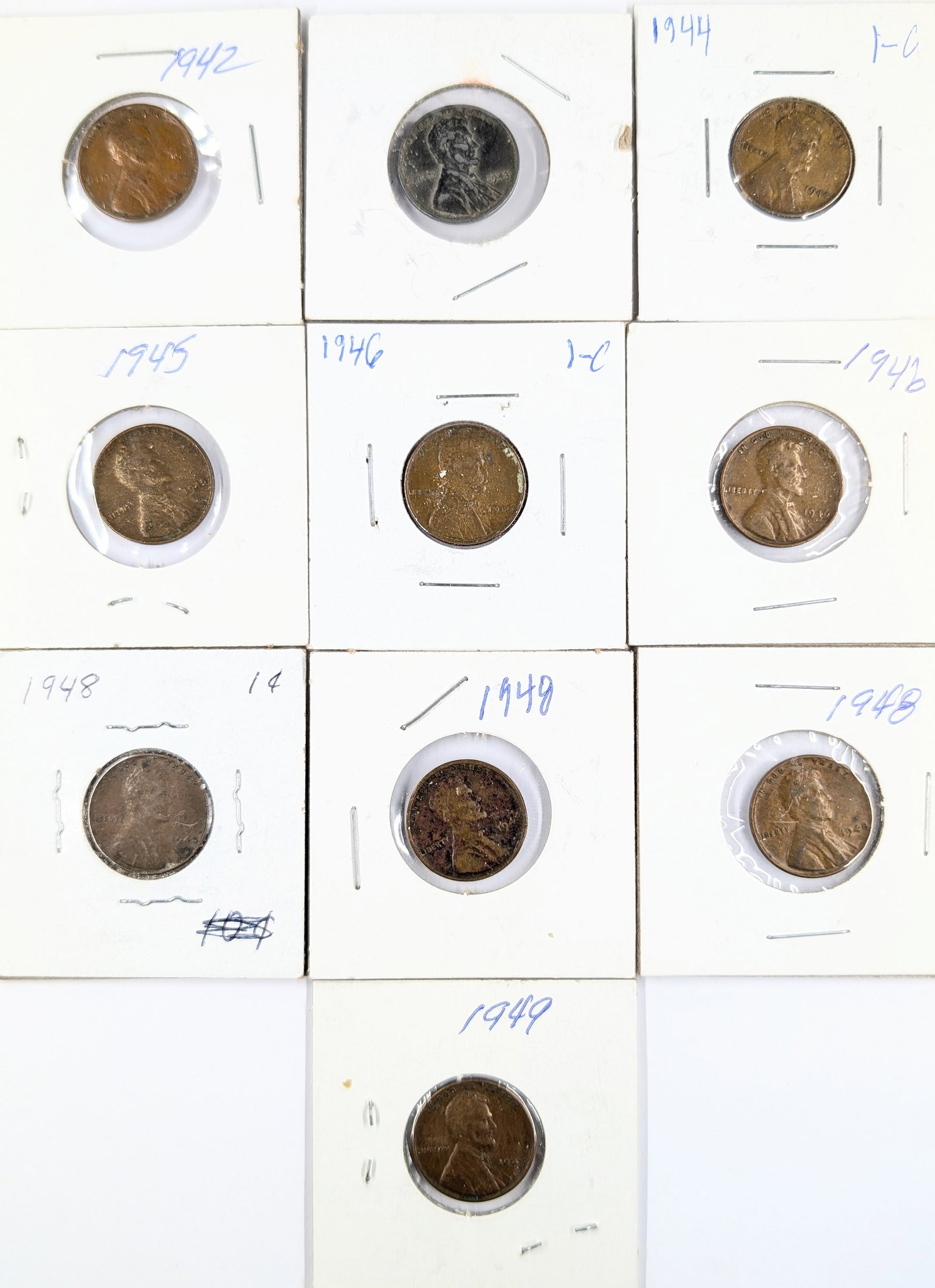 Lot of 10 Wheat Cents - 1942-1949: Coin