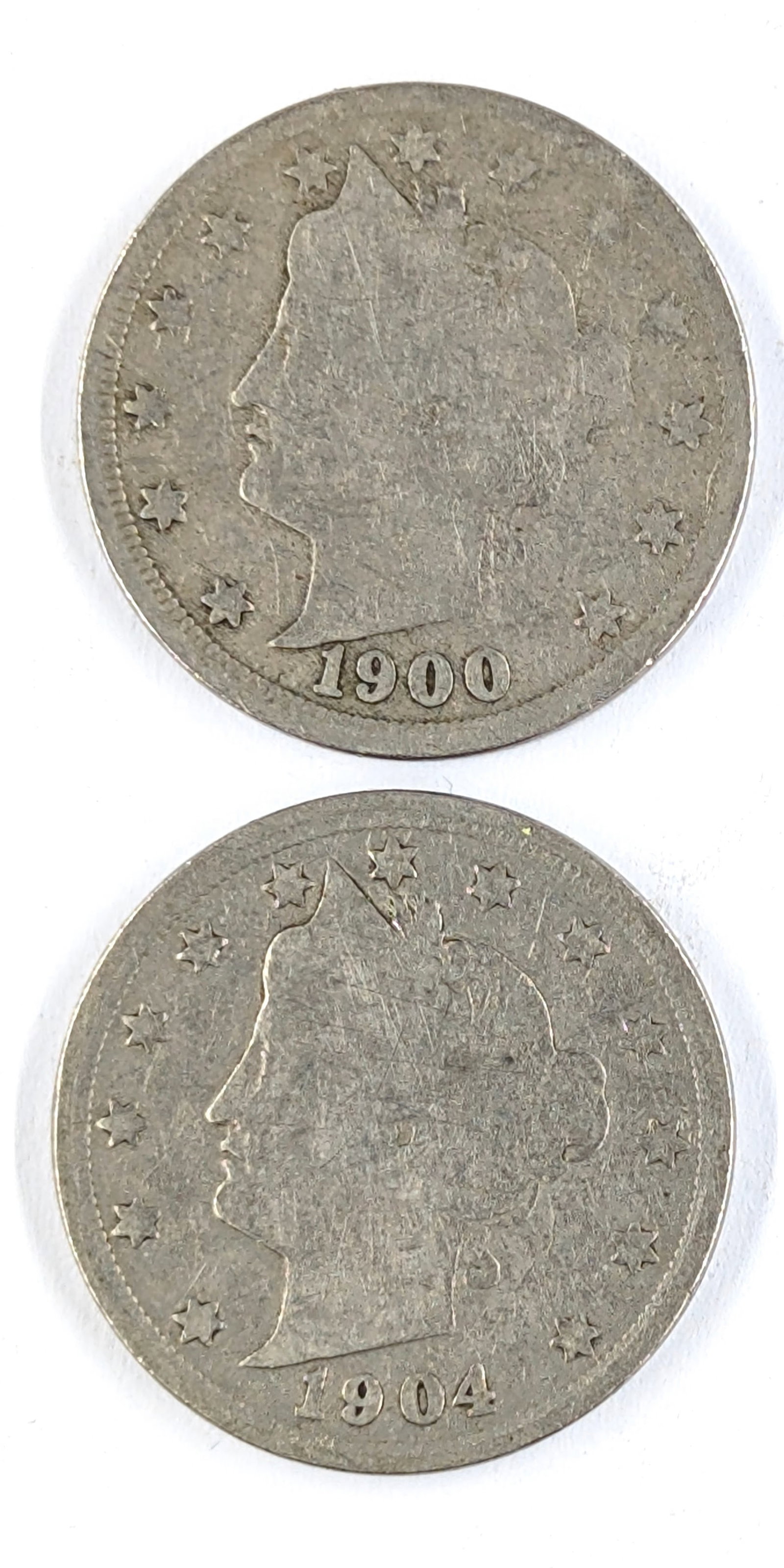 Lot of 2 Liberty V Nickels - 1900, 1904 (1 of 2)