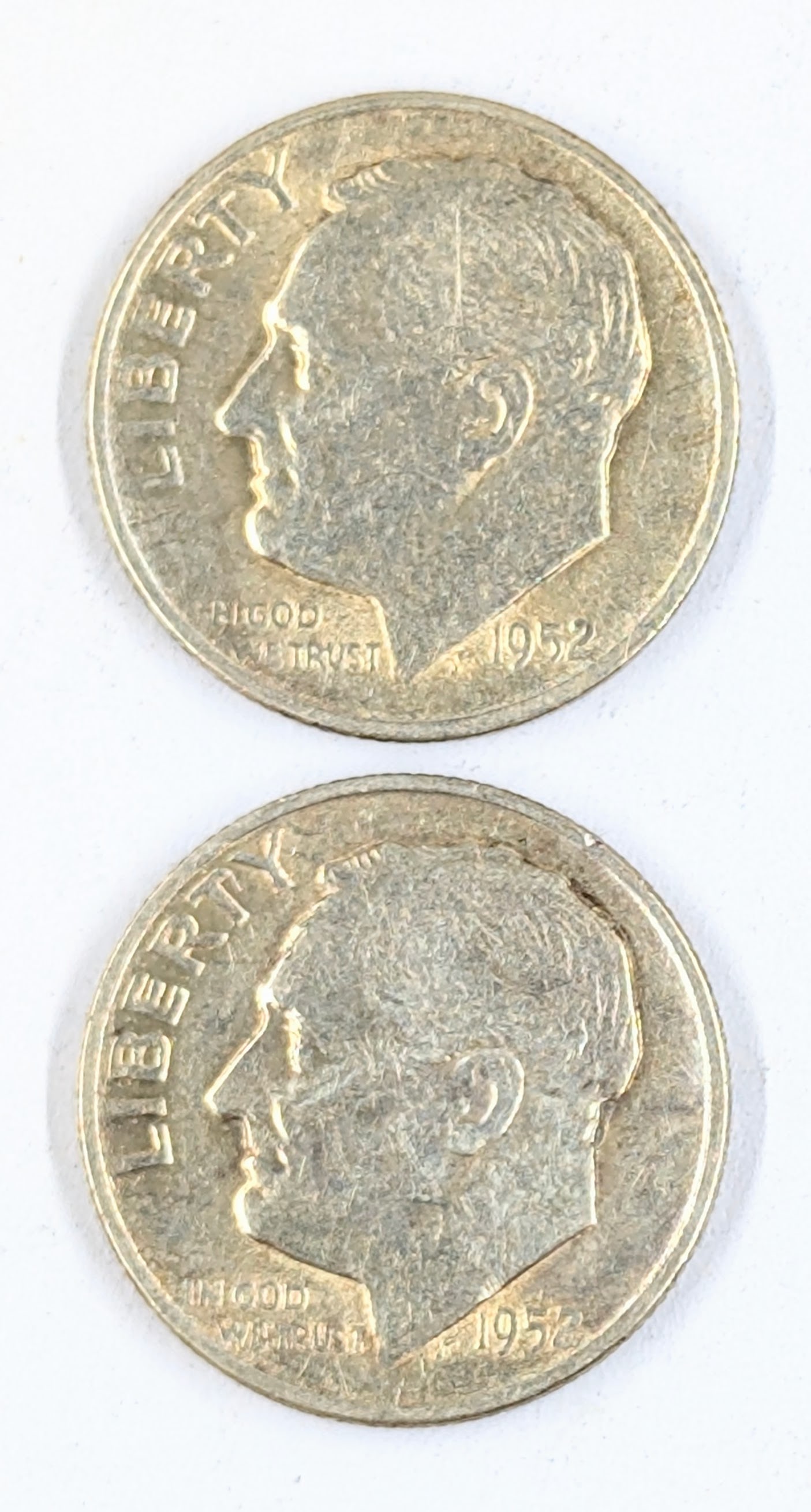 Lot of 2 Silver Roosevelt Dimes - Both 1952-S: Silver