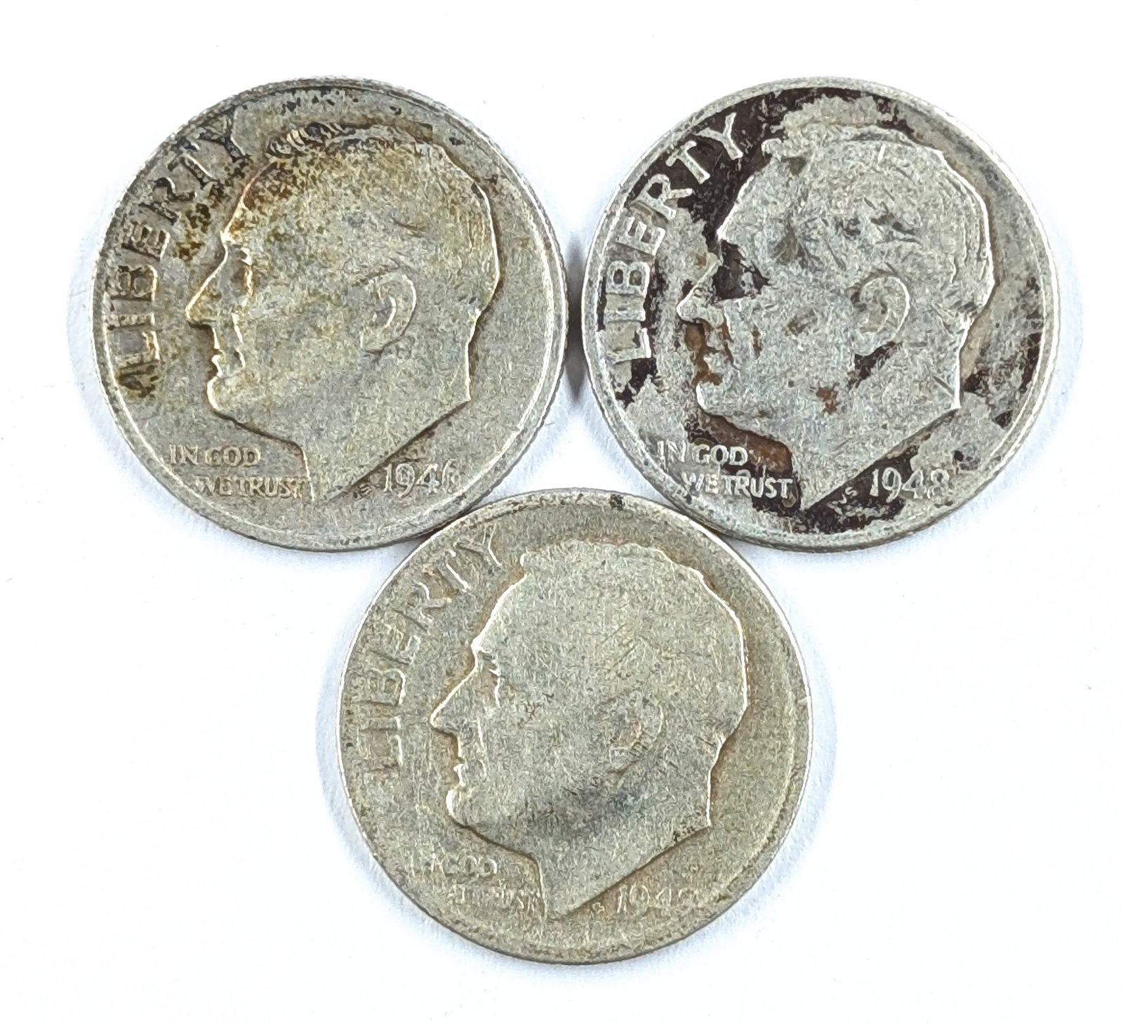 Lot of 3 Silver Roosevelt Dimes - 1946, 1948, 1949-D (1 of 2)