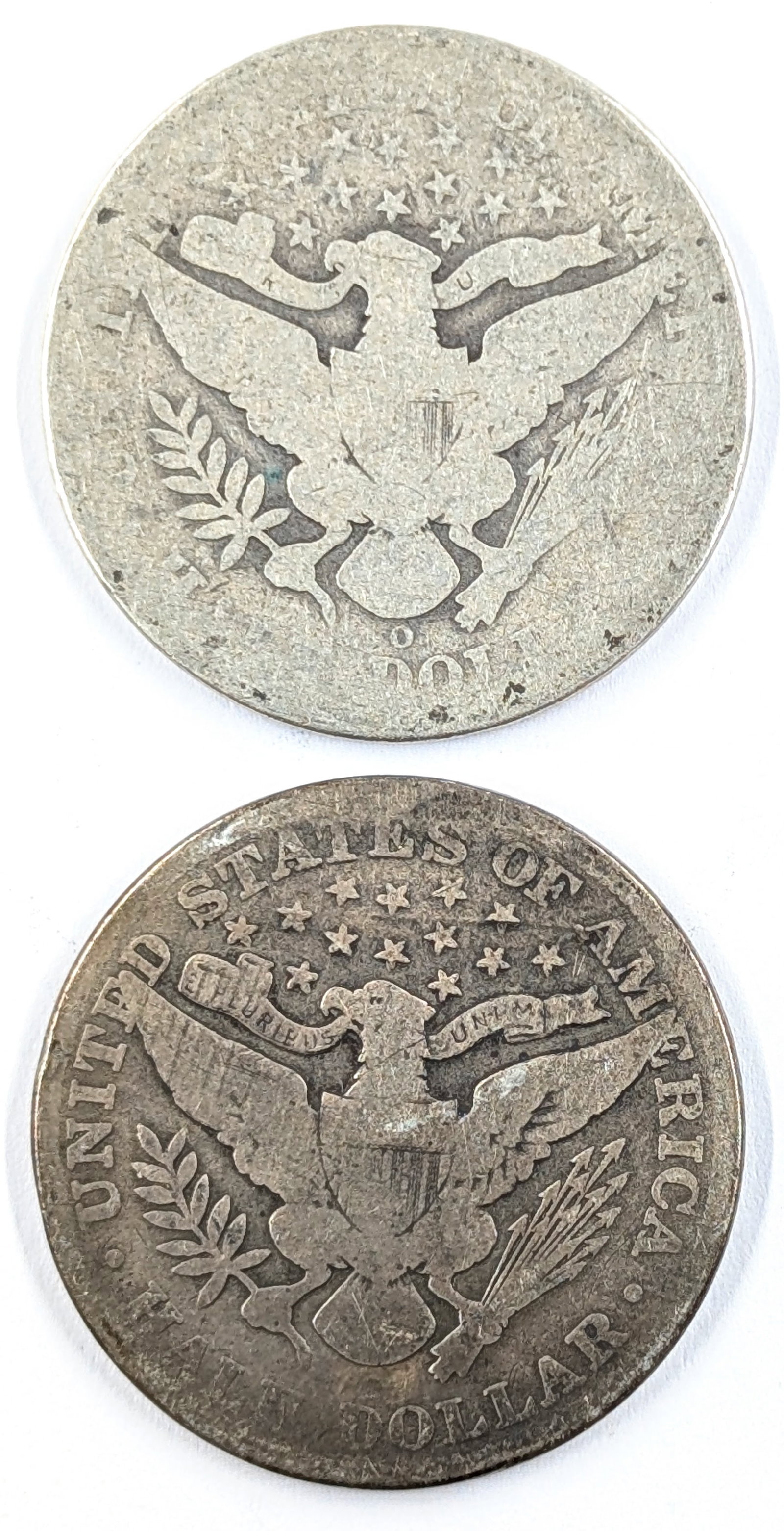 Lot of 2 Silver Barber Half Dollars- 1908-O, 1914 - 2