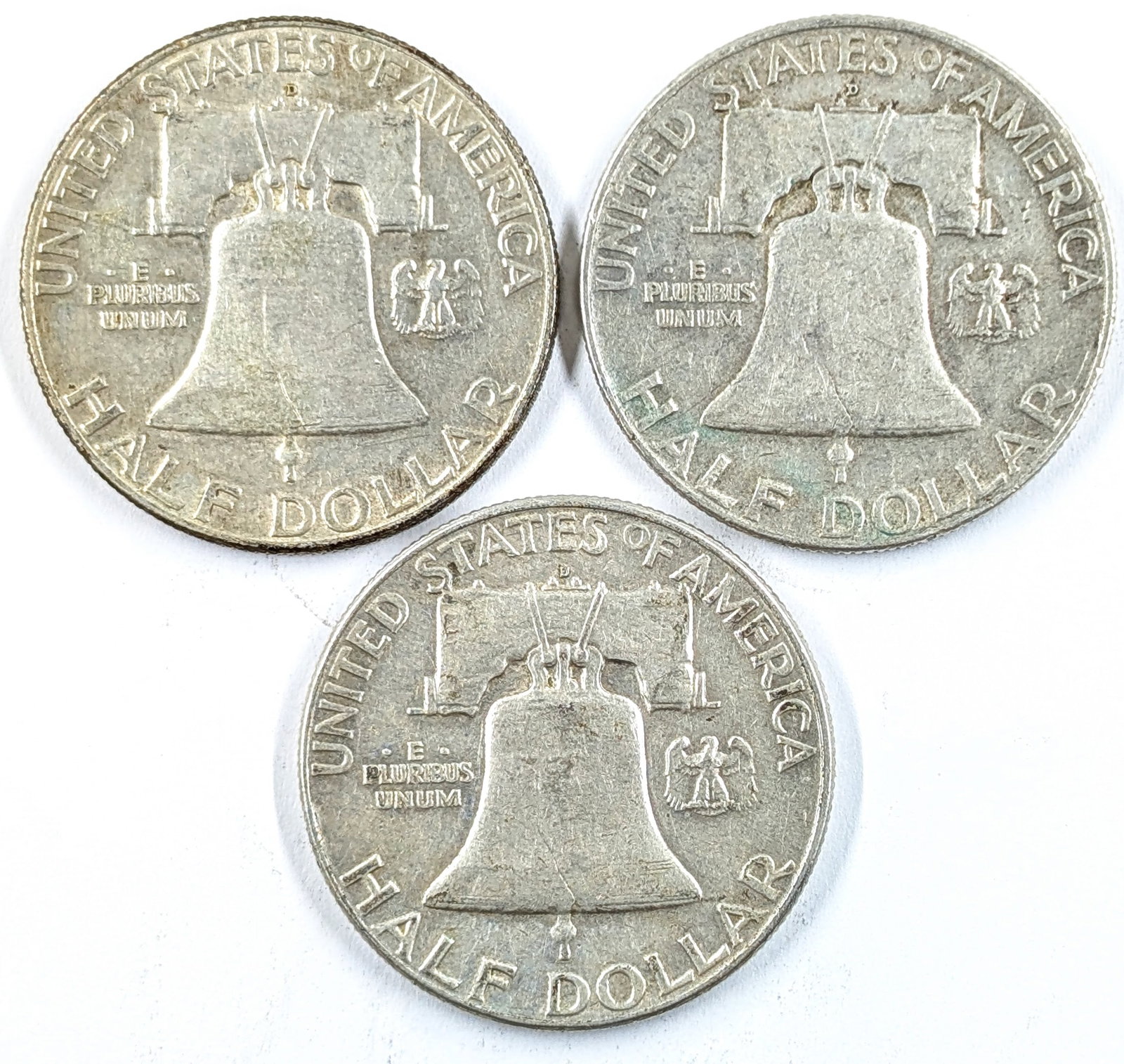 Lot of 3 Silver Franklin Half Dollars- 1960-D (2), 1962-D - 2